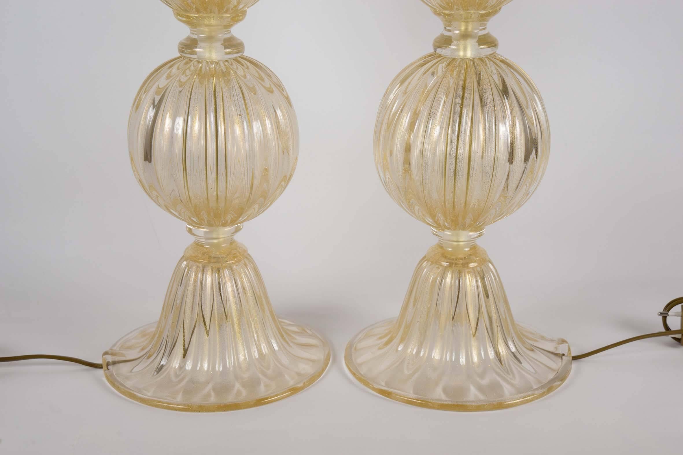 Pair of Table Lamps in Murano Glass, Signed Toso In Excellent Condition In Saint ouen, FR