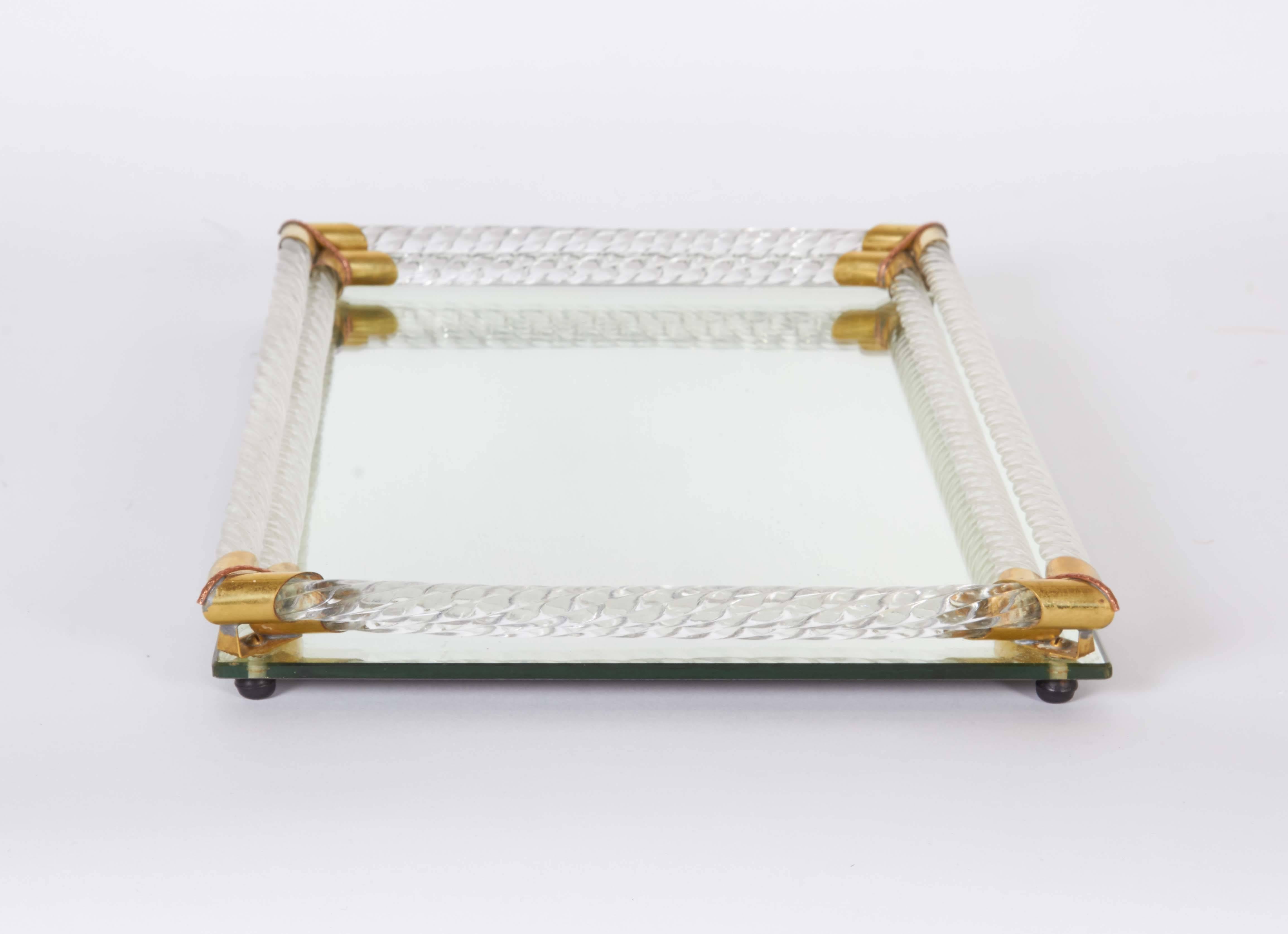 Vanity Mirror Tray with Murano Glass Rope Gallery In Good Condition In New York, NY