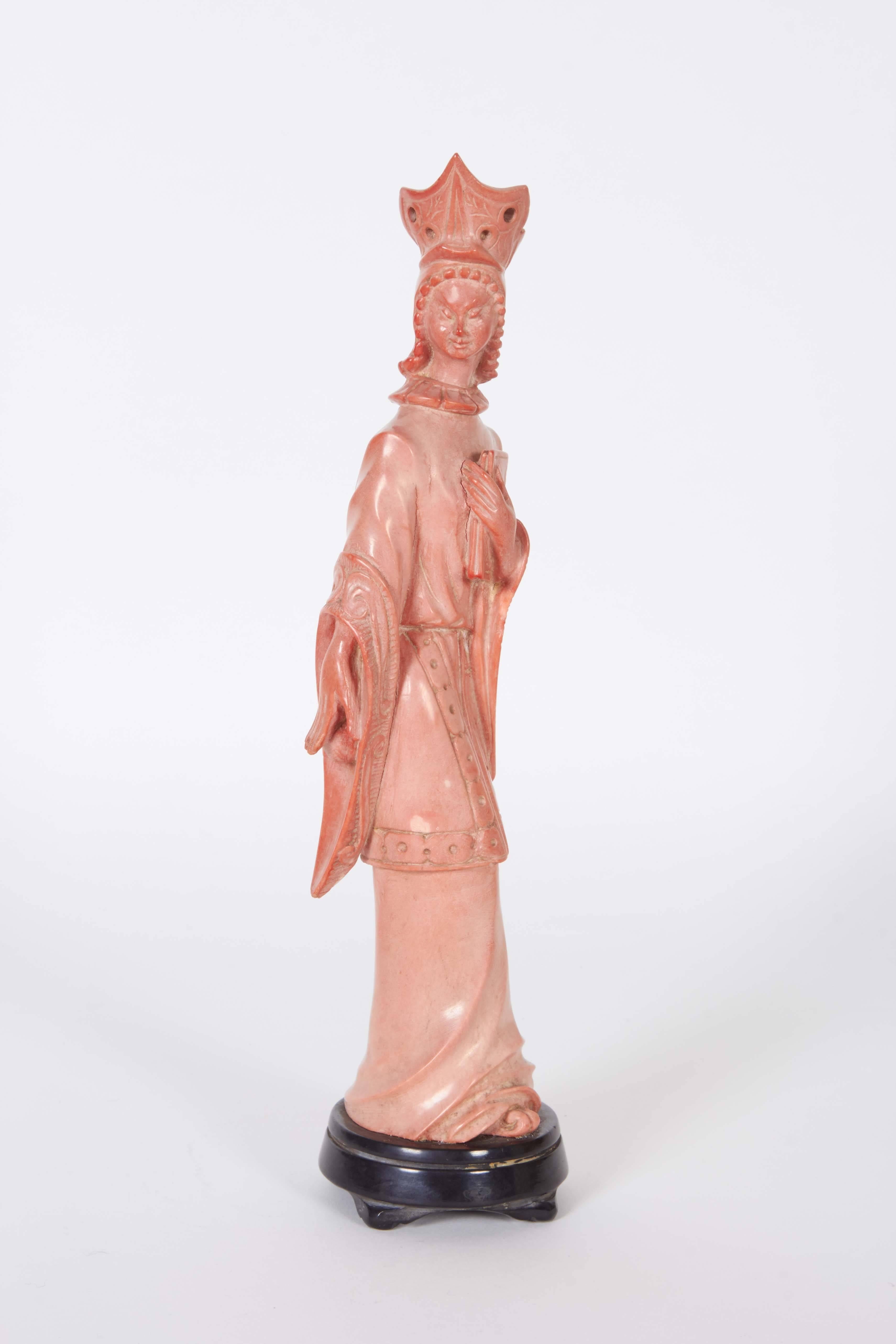 20th Century Carved Composite Stone Sculpture of Guanyin on Base