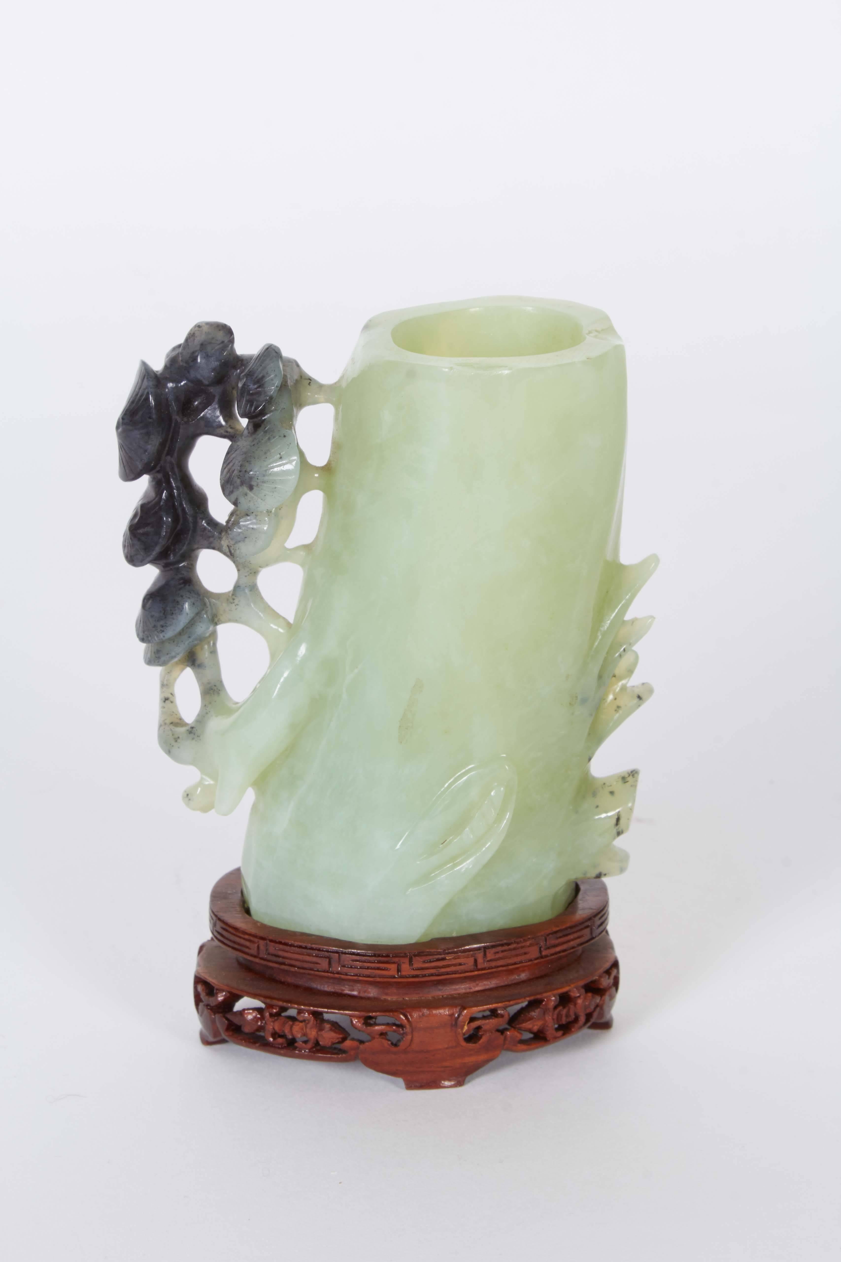 Chinese Tree Trunk Form Carved Hardstone Brushpot In Good Condition In New York, NY
