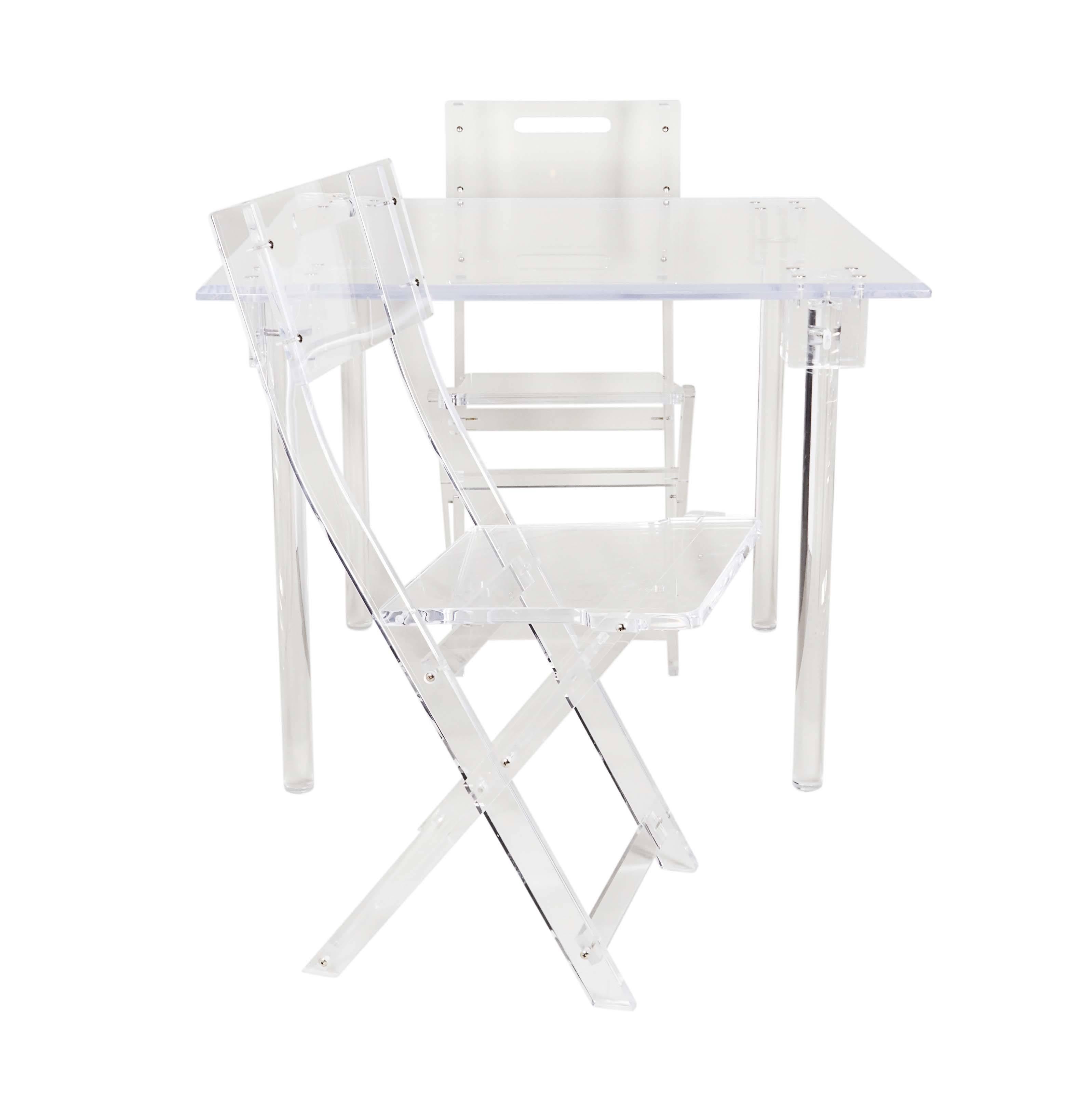 1970s Lucite Game Table with Four Folding Chairs