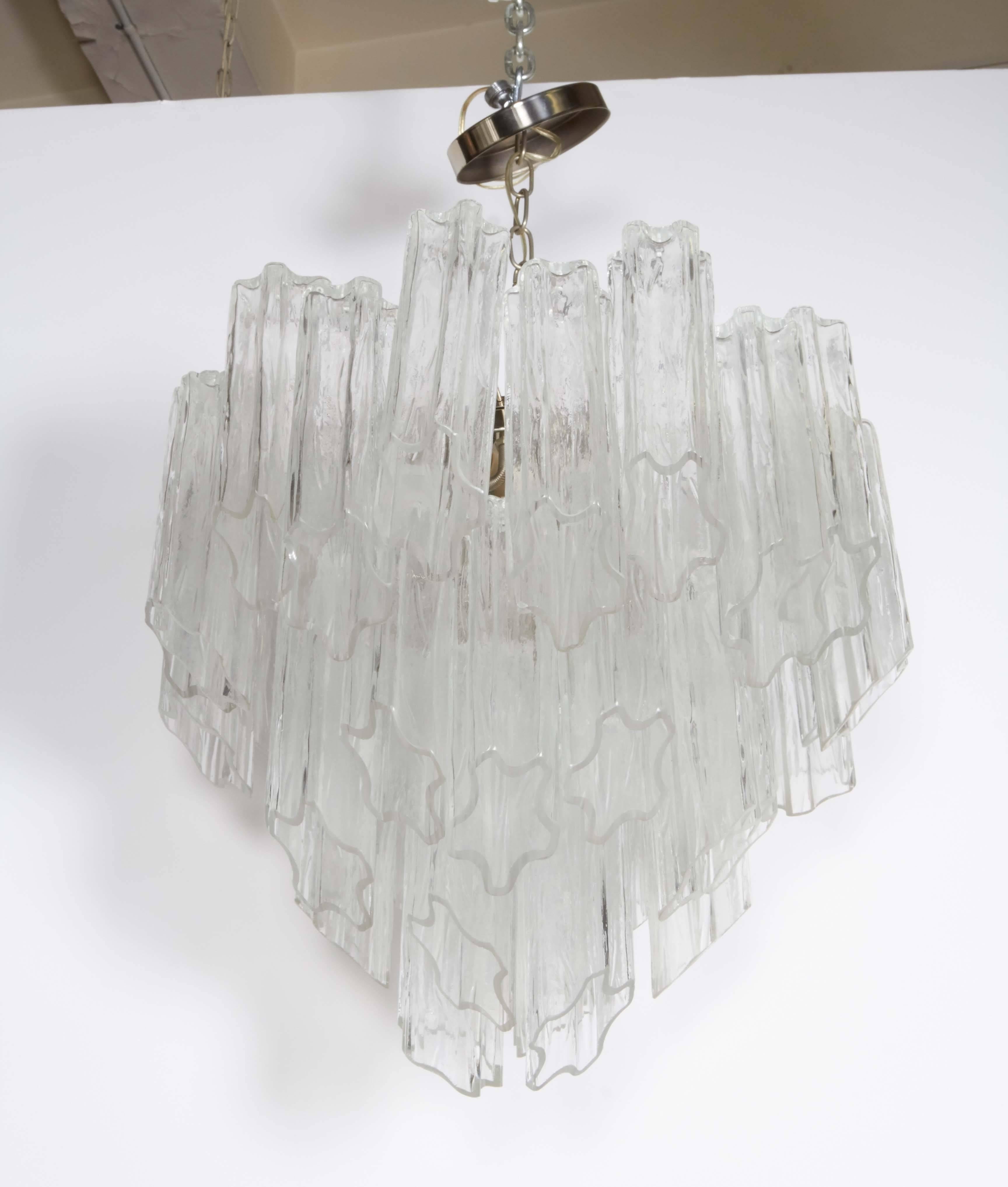 Italian Camer Three-Tier Chandelier with Murano Glass 'Tronchi' Prisms