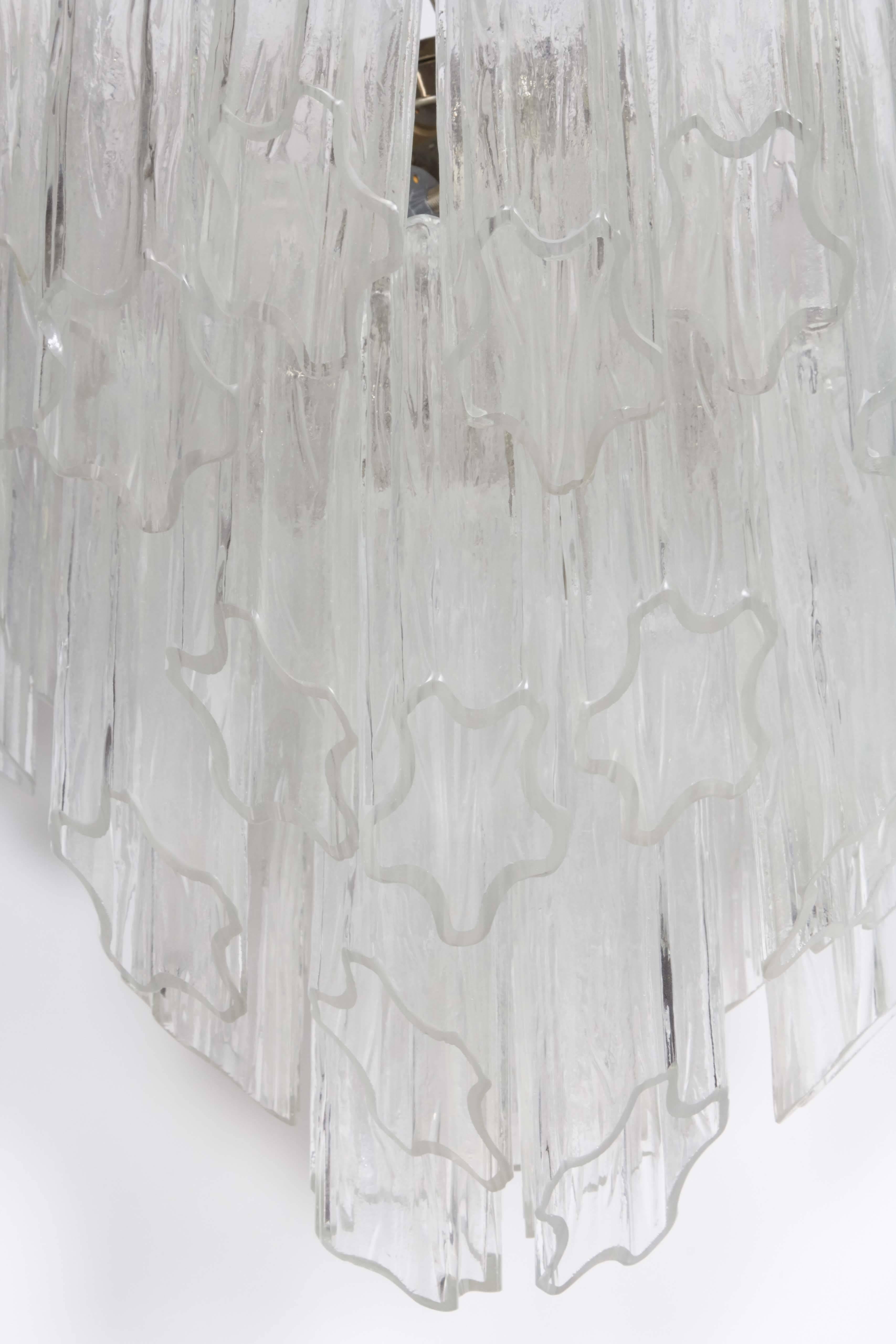 Camer Three-Tier Chandelier with Murano Glass 'Tronchi' Prisms In Excellent Condition In New York, NY