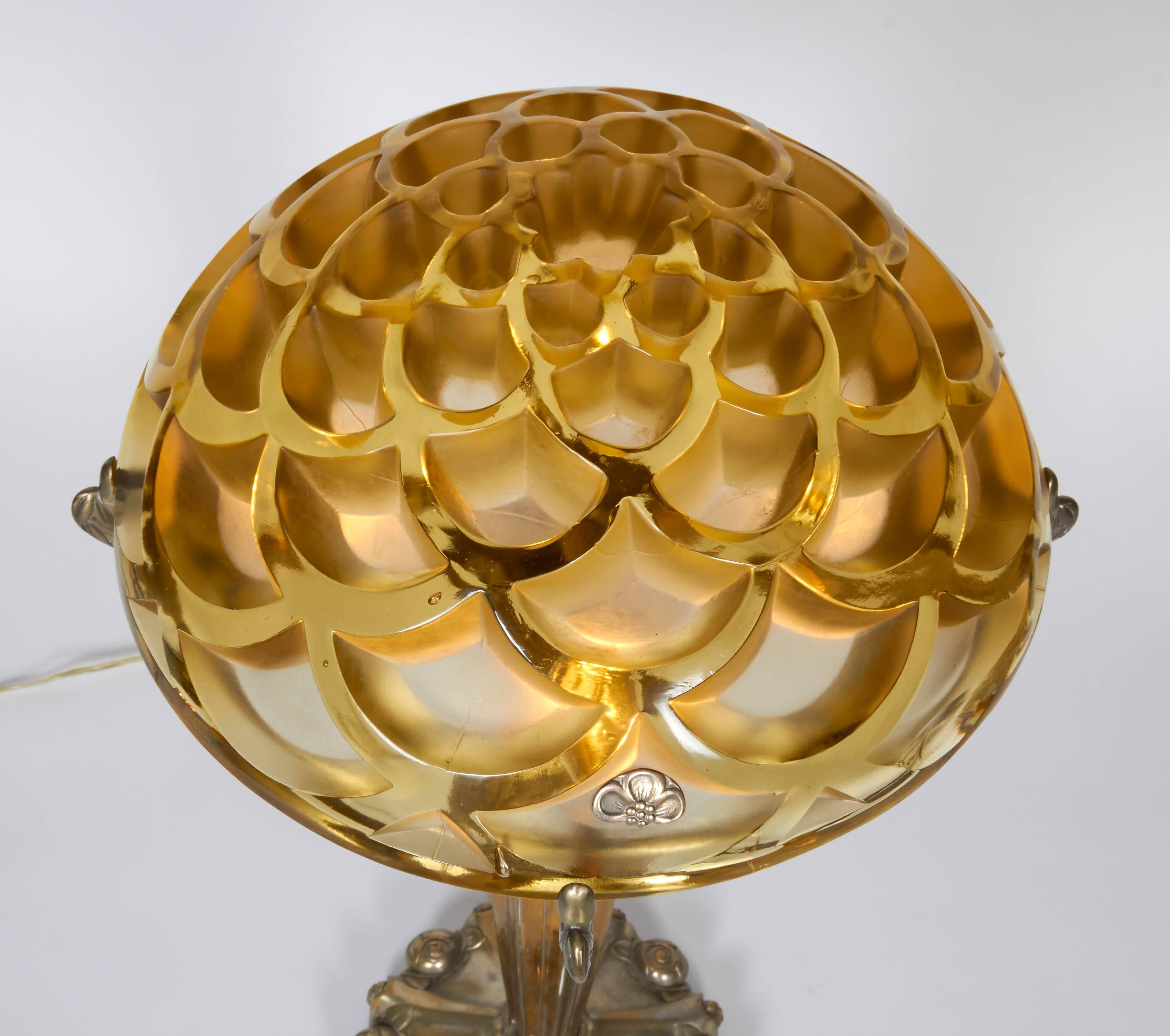 Art Deco Table Lamp with a Rene Lalique 