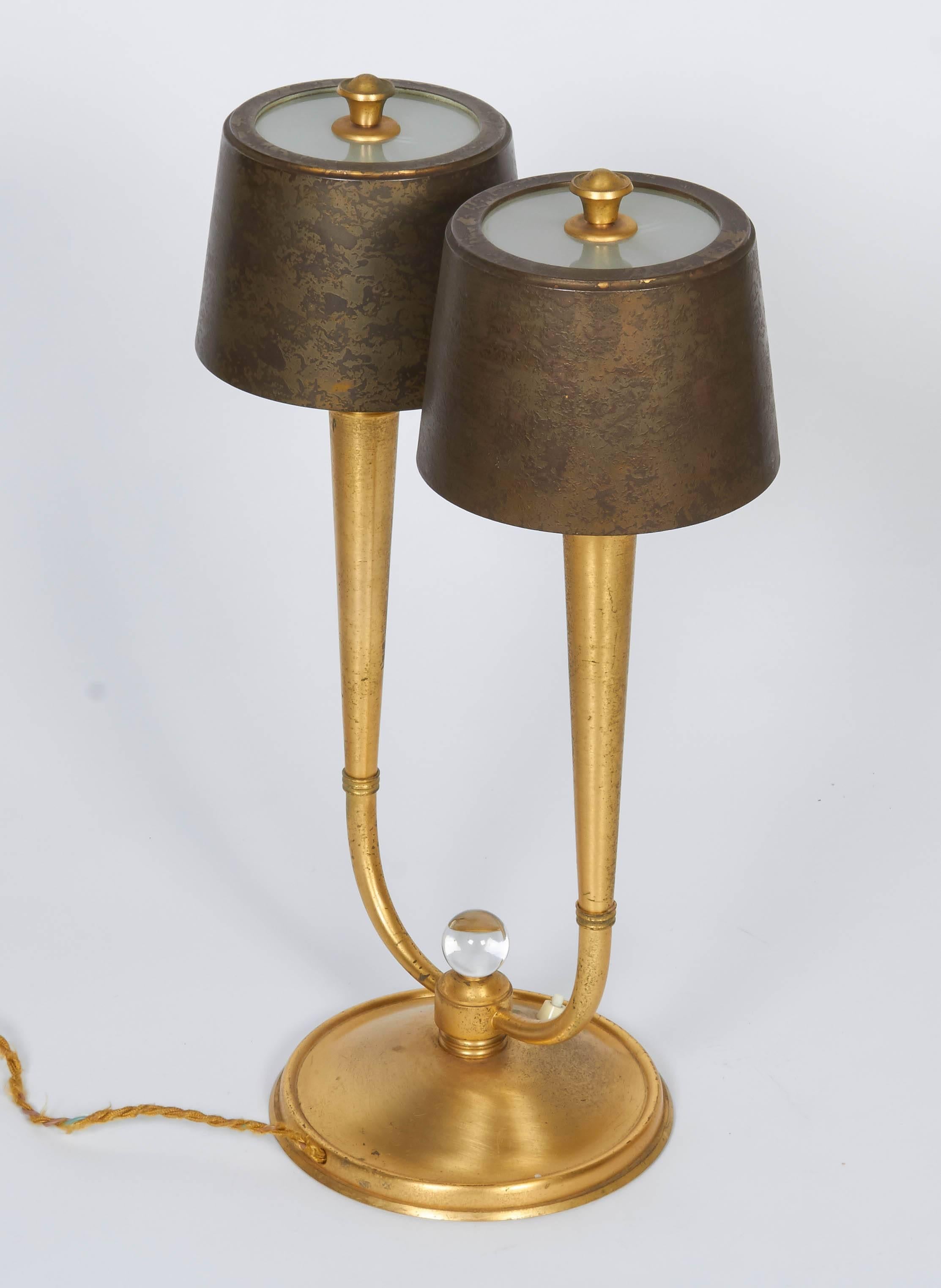 Pareja de lámparas de mesa de Gent et Michon Bronce en venta
