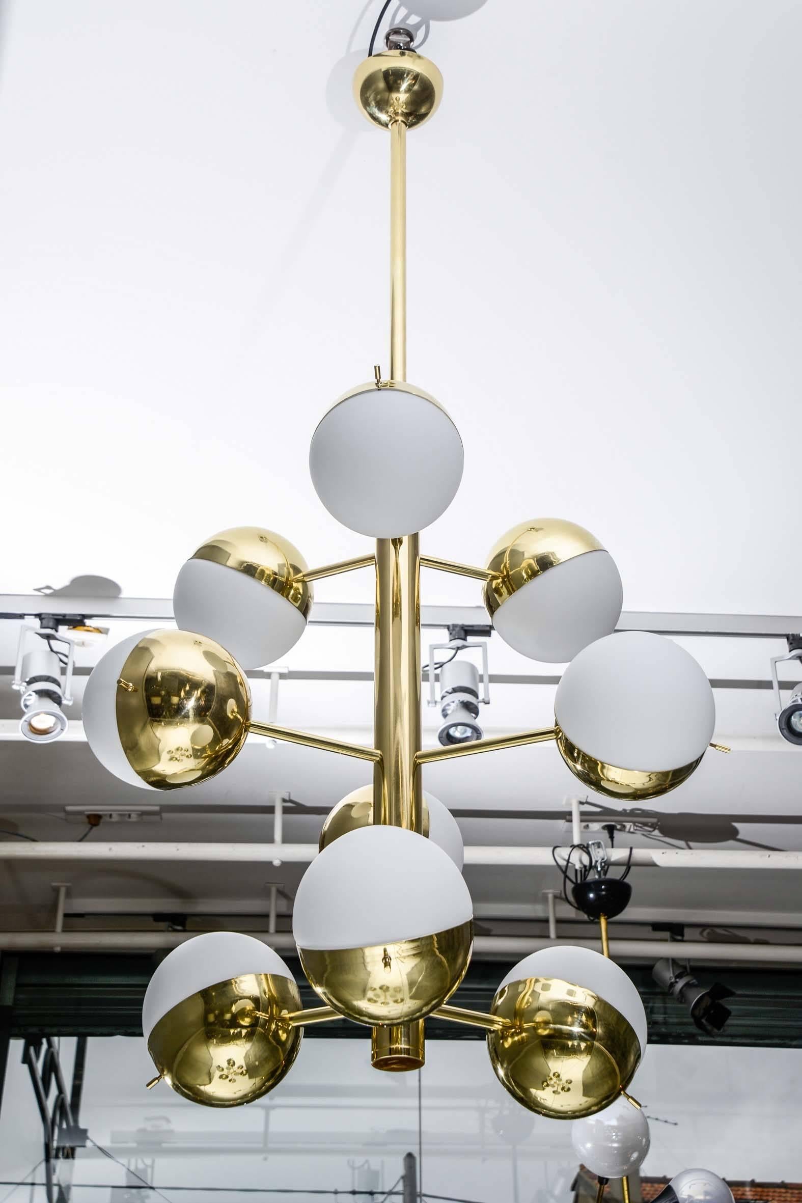 Contemporary Brass Suspensions with Half Glass Globes For Sale