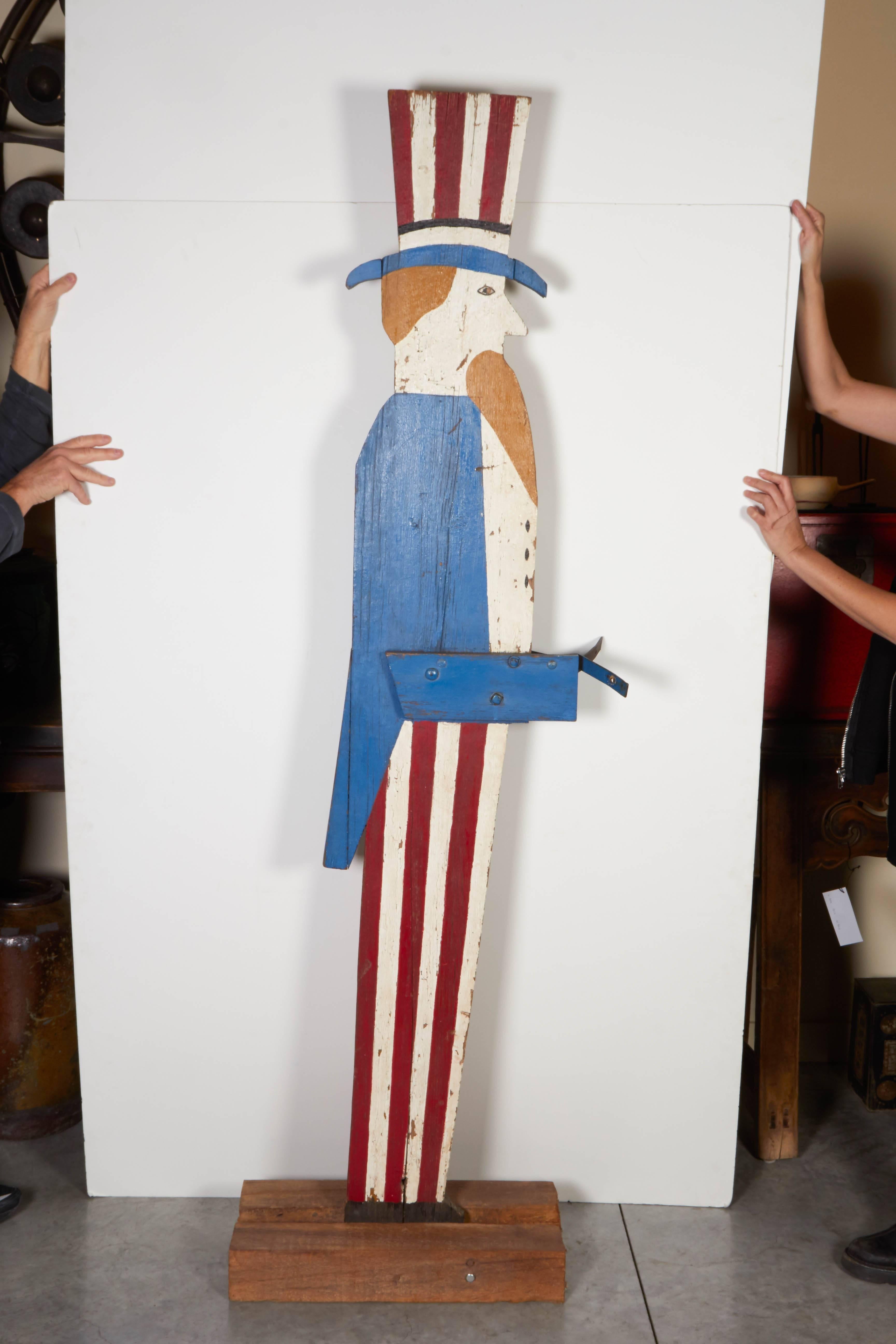 American Very Tall Wooden Uncle Sam Flag Holder with Old Paint For Sale