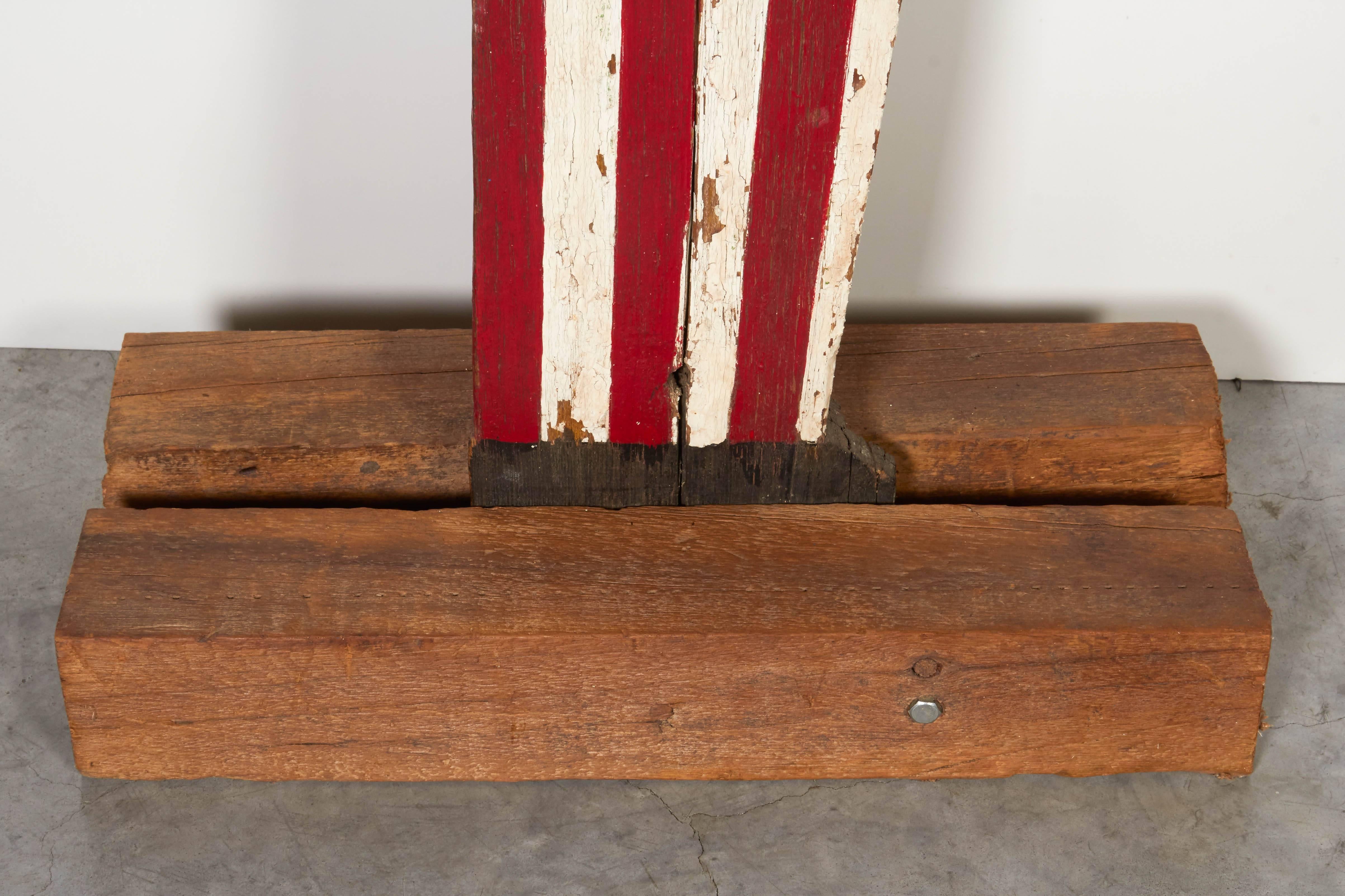 Very Tall Wooden Uncle Sam Flag Holder with Old Paint In Good Condition For Sale In New York, NY