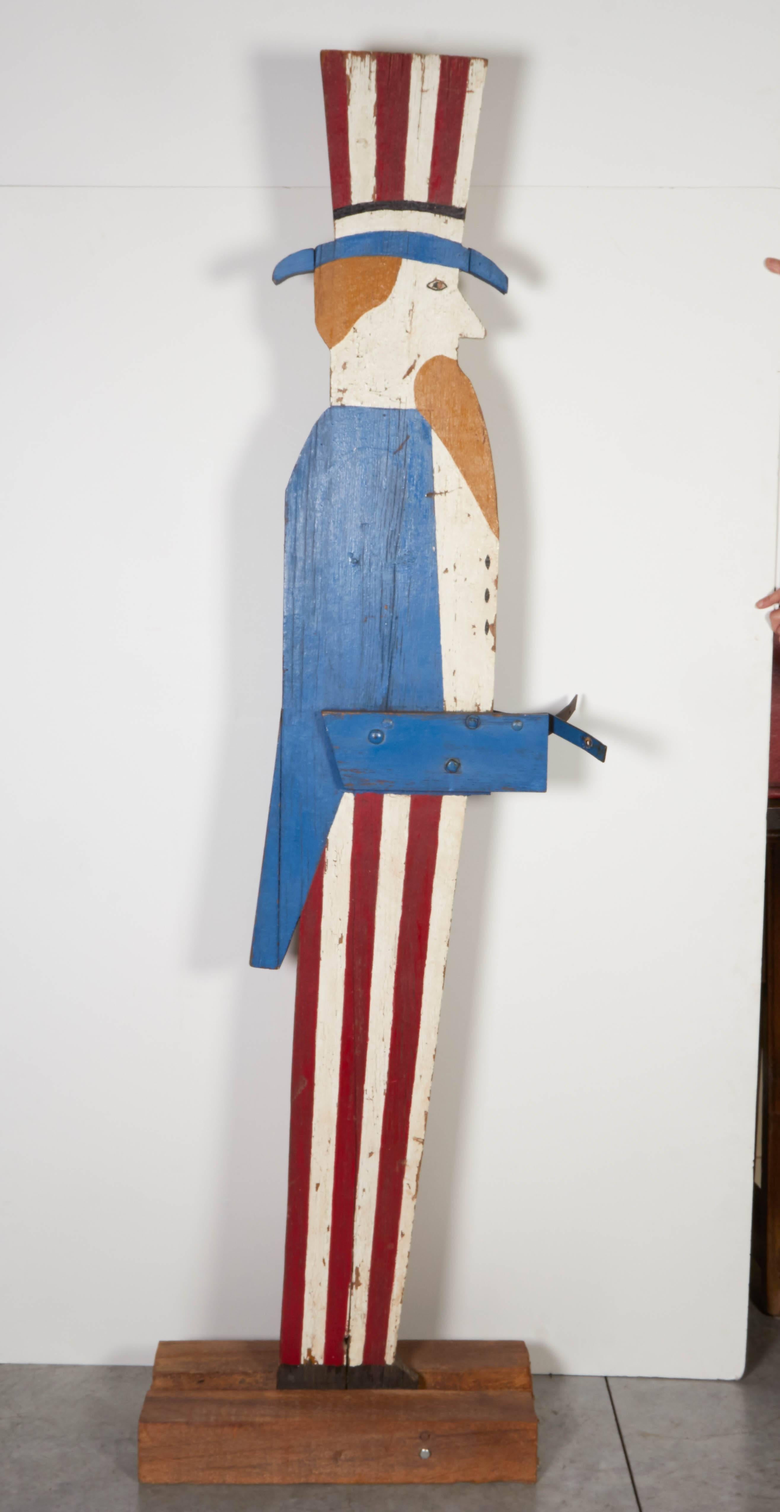 Very Tall Wooden Uncle Sam Flag Holder with Old Paint For Sale 1