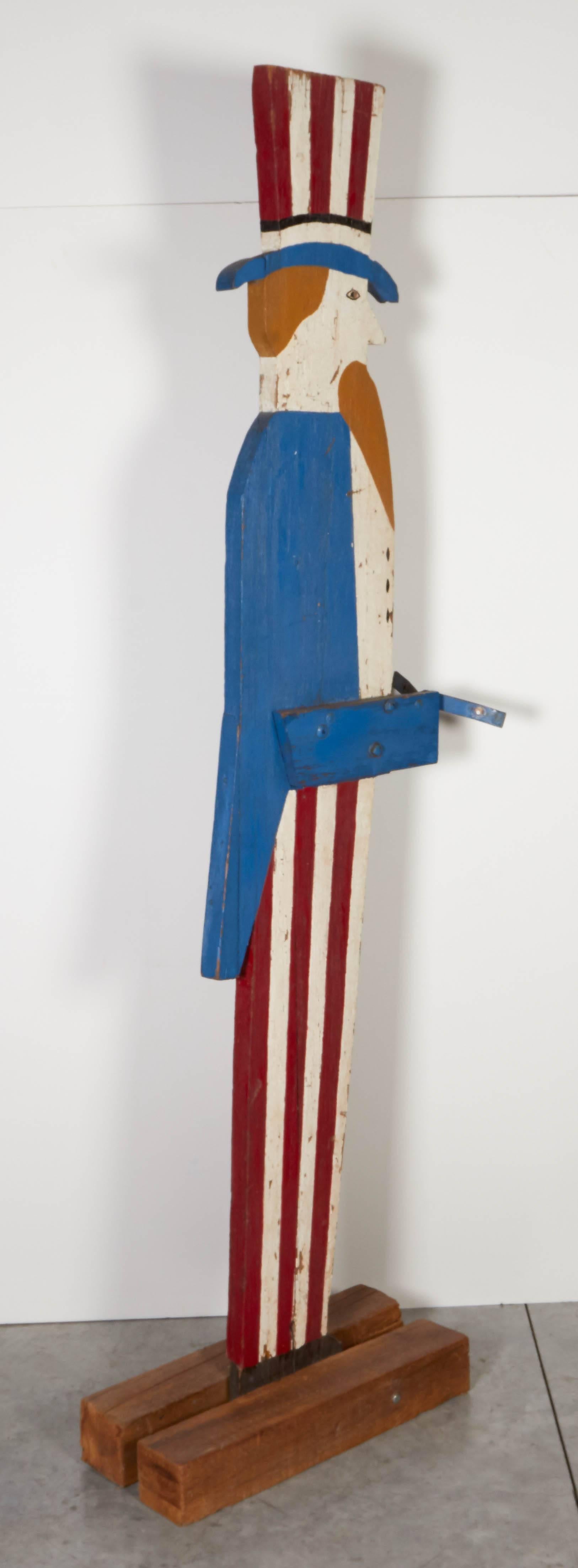 Very Tall Wooden Uncle Sam Flag Holder with Old Paint For Sale 2