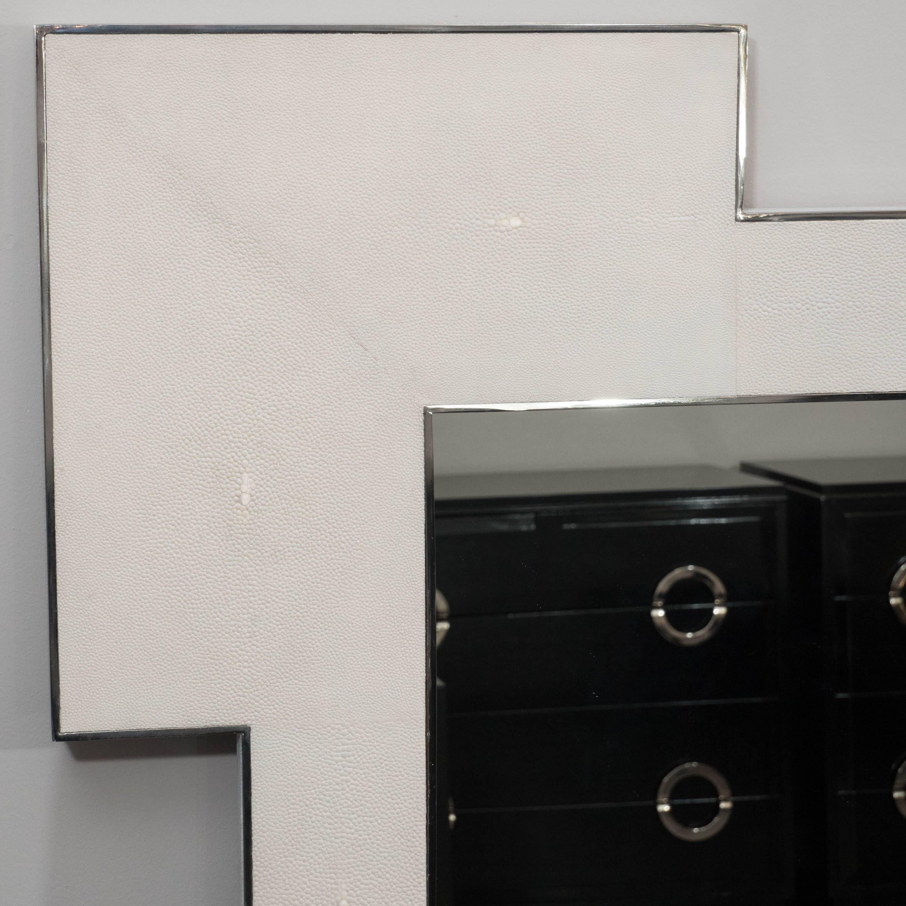 Philippine Custom Square Shagreen Mirror with Square Edges For Sale
