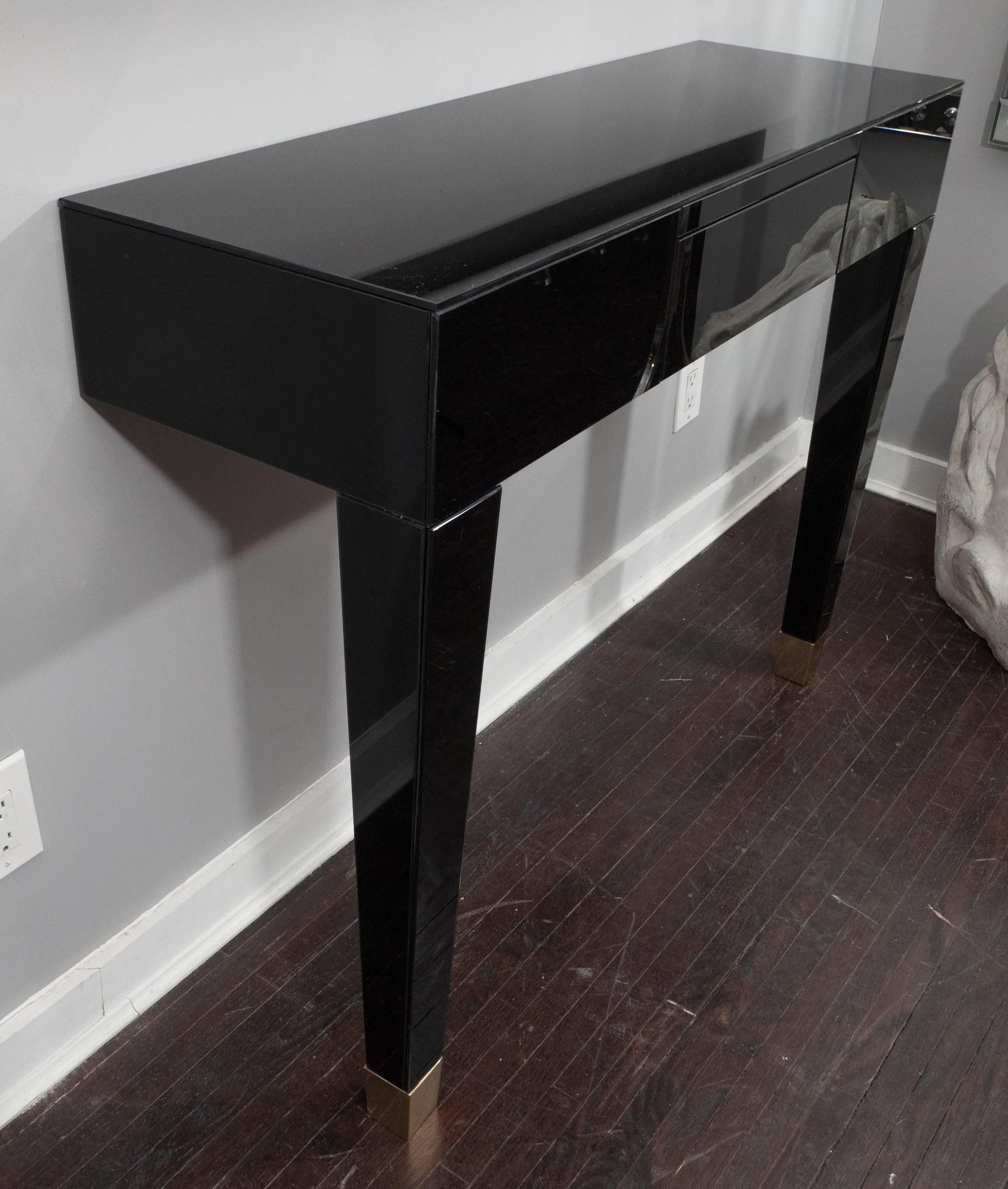 Modern Black Glass Wall Mount Console Table For Sale