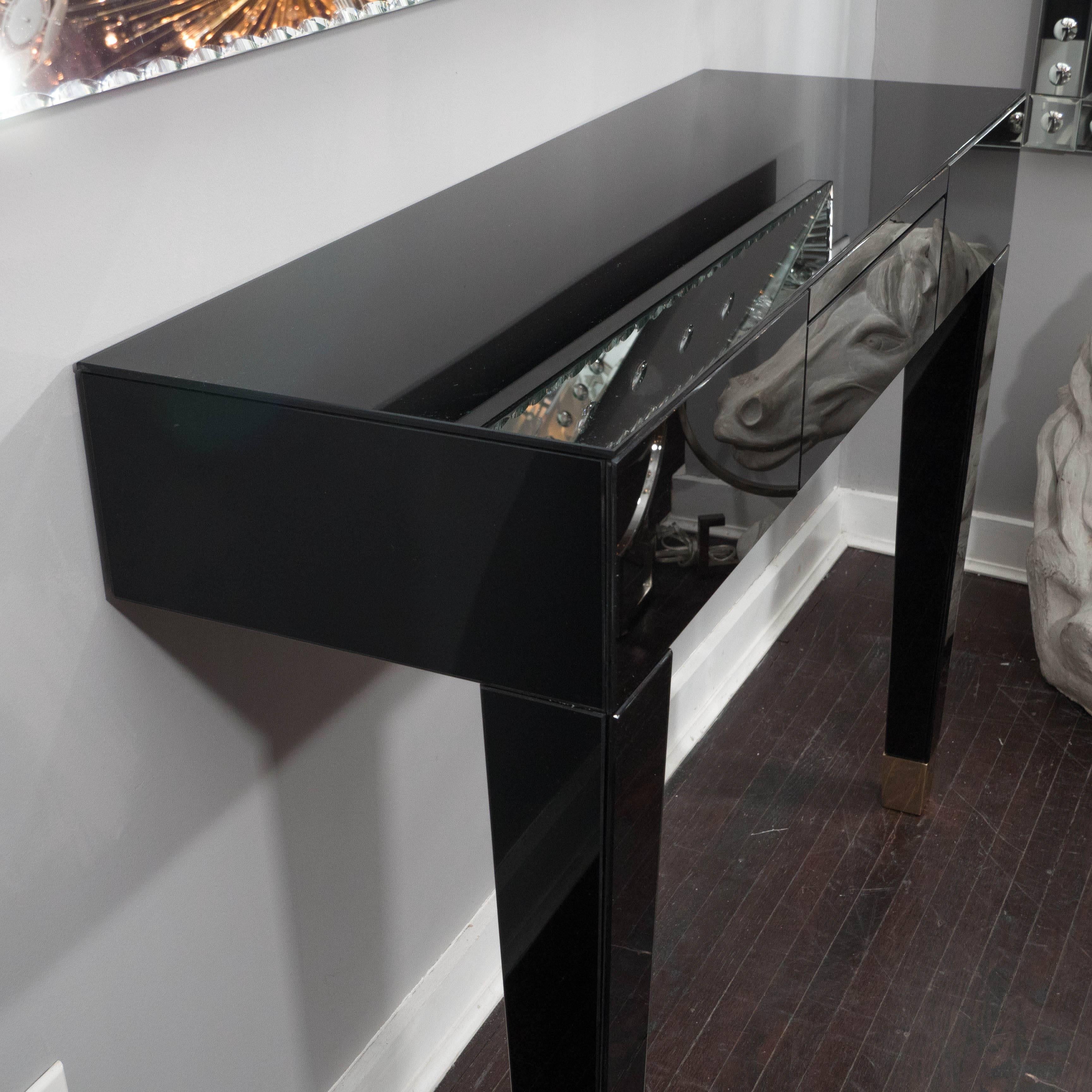 American Black Glass Wall Mount Console Table For Sale