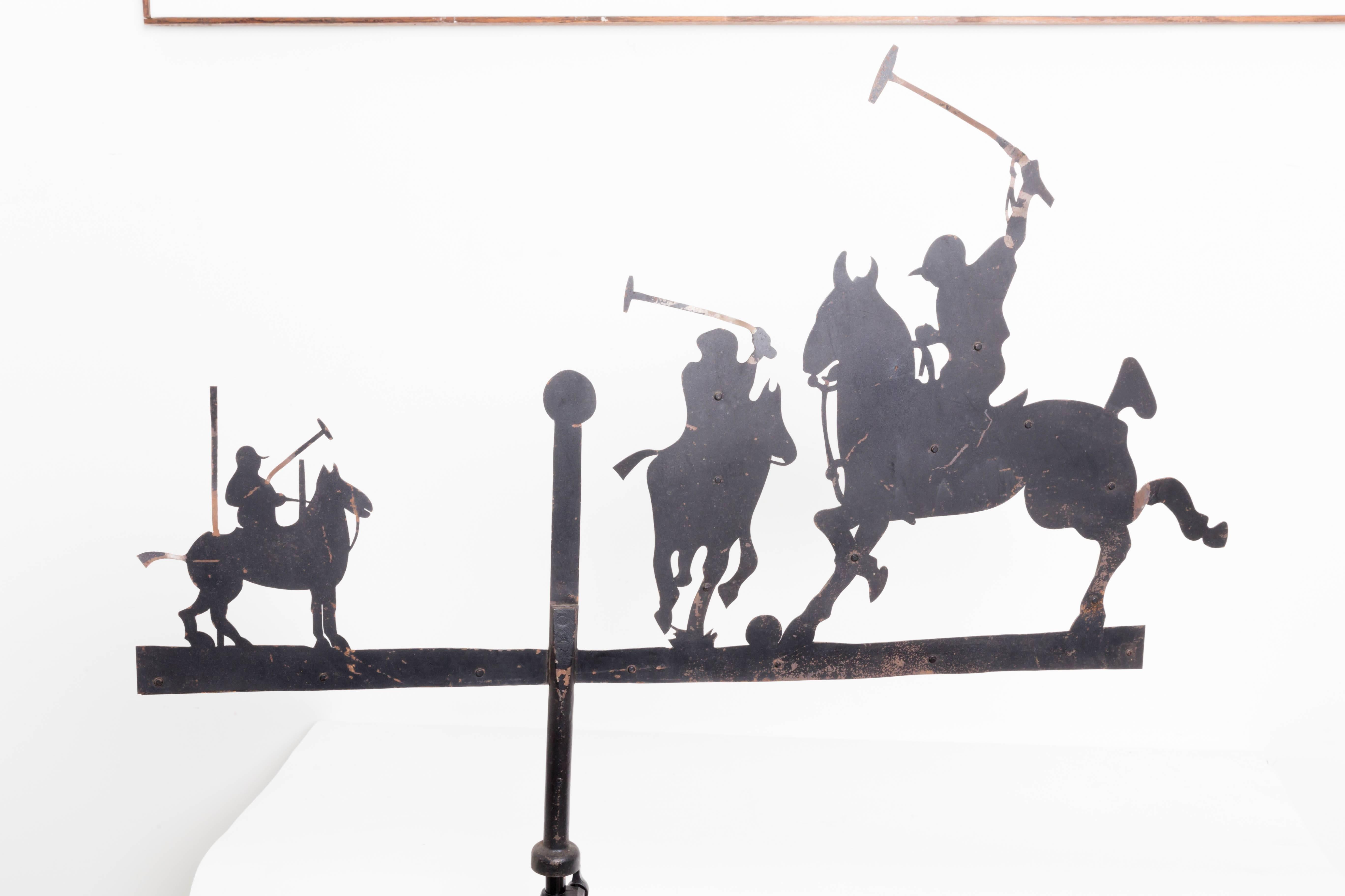 Sheet metal weathervane. Three players with ball in play, circa 1920, in the style of Todd hunter, provanance, M.J. Knoud Madison Ave., NYC.