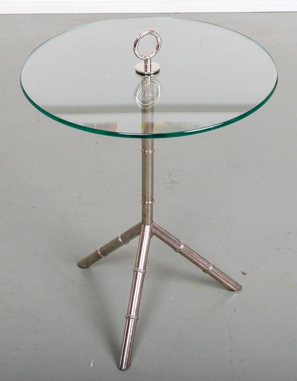 Modern Gl And Chrome Side Table For At 1stdibs Small Gl Top Side Table With A Faux Bamboo Chrome Tripod Stand Round