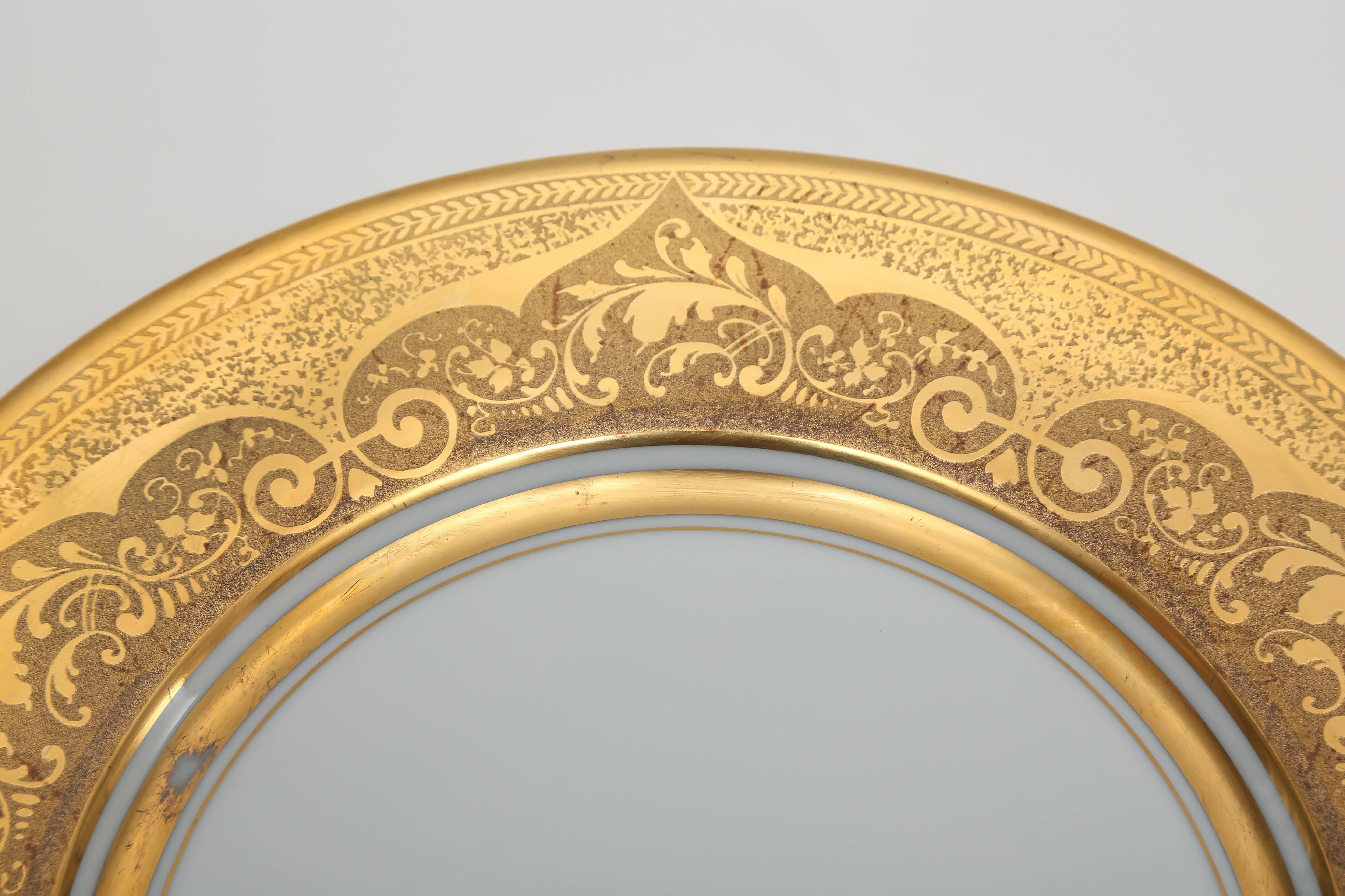 American Antique Gilt Encrusted Service for 12 Decorated 24-Karat Gold by Pickard