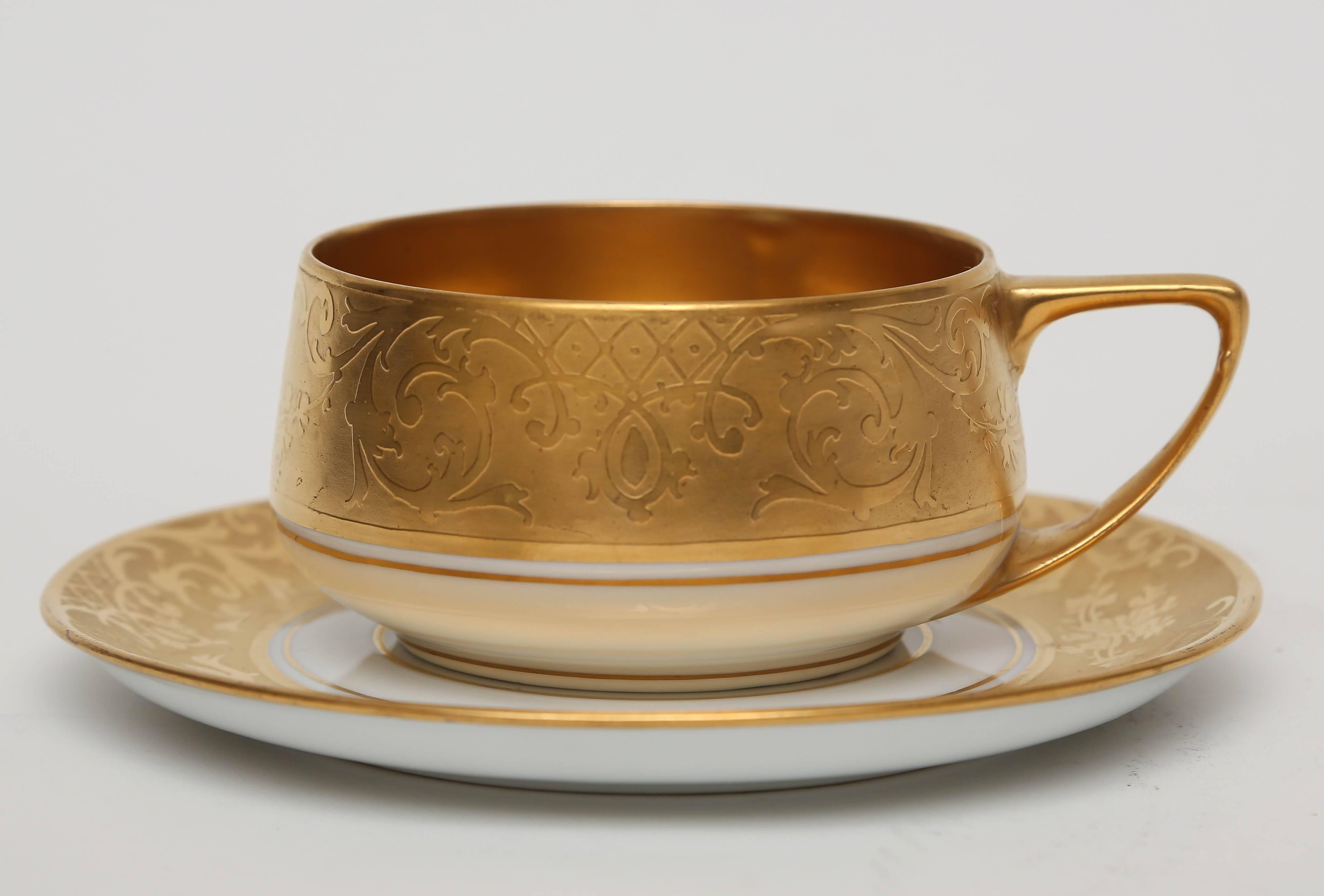 24k Gold Antique Gilt Encrusted Service for 12 Decorated 24-Karat Gold by Pickard