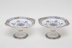 Pair of 19th Century Wedgwood England Dessert Compotes or Tazzas, Blue and Gold