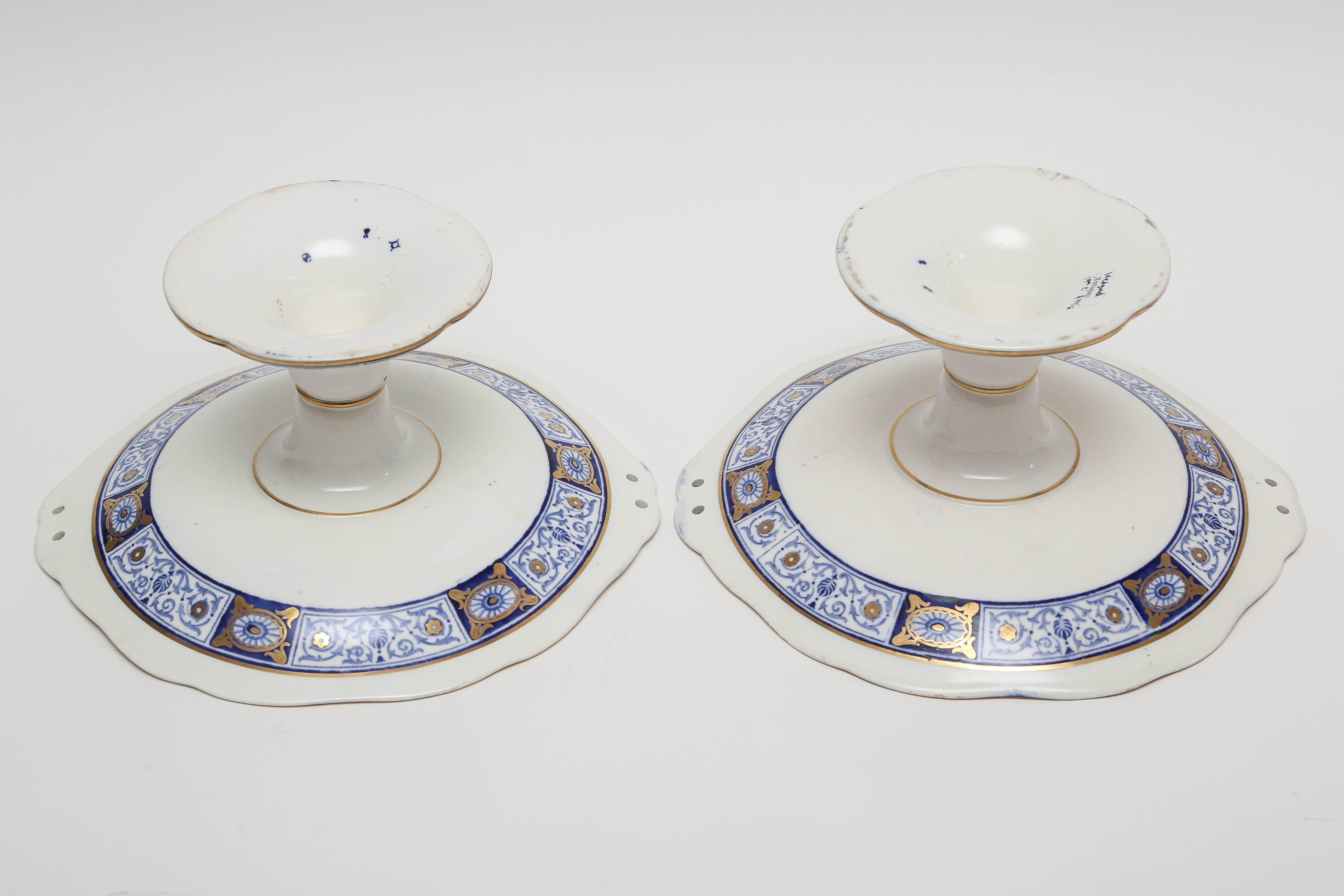 Late 19th Century Pair of 19th Century Wedgwood England Dessert Compotes or Tazzas, Blue and Gold