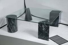 Glass Coffee Table with Geometric Marble Base