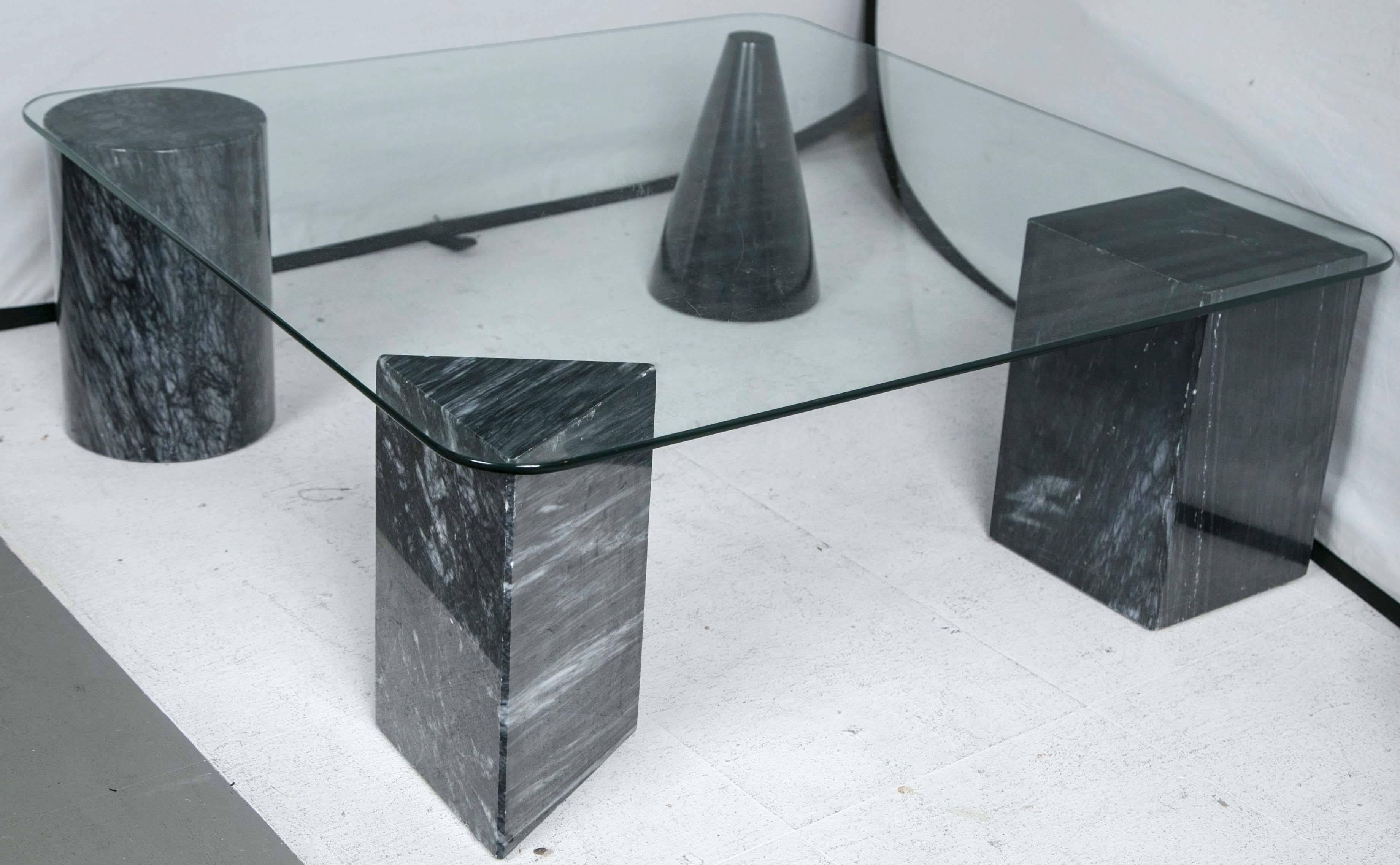 glass coffee table with marble base