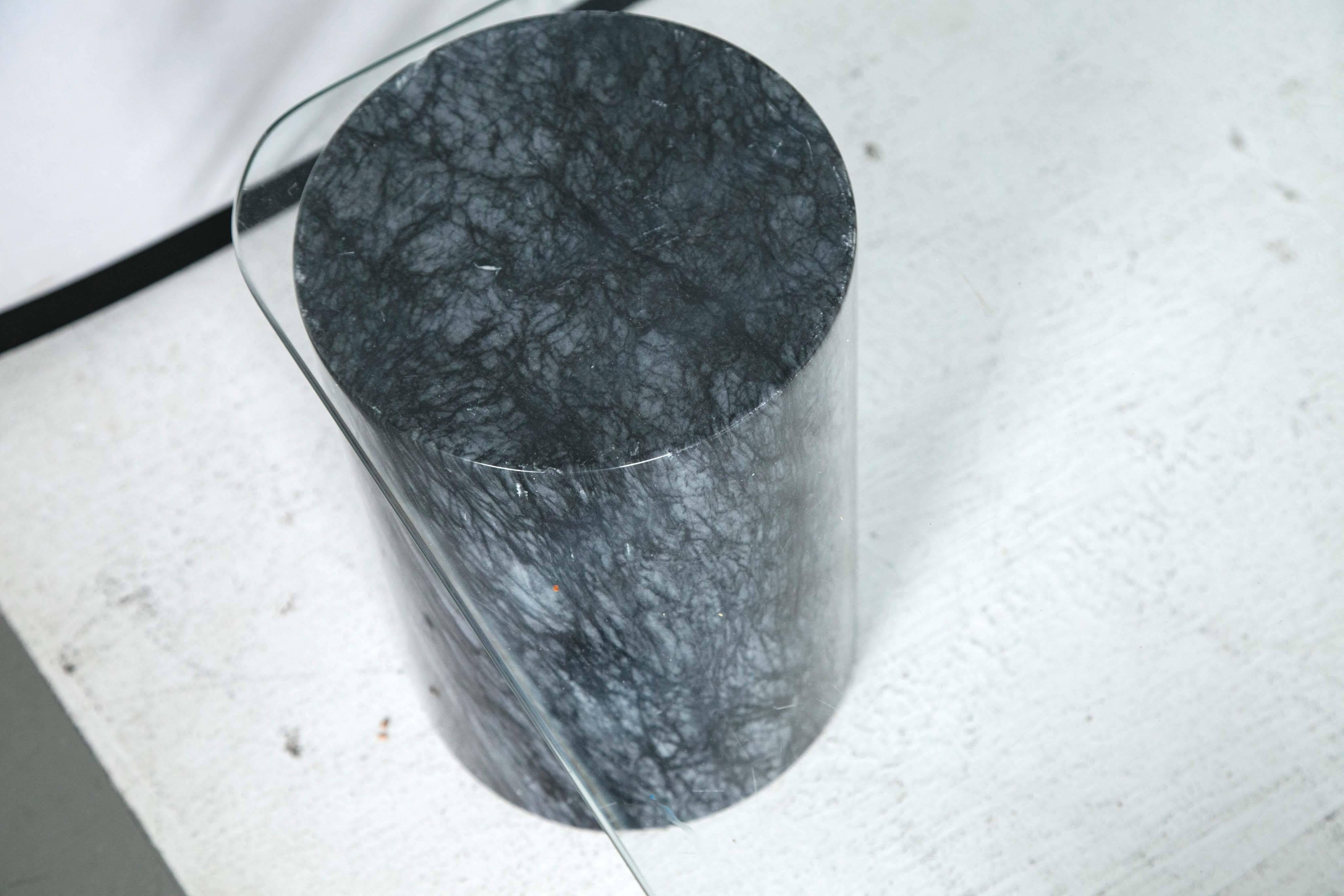 Mid-Century Modern Glass Coffee Table with Geometric Marble Base