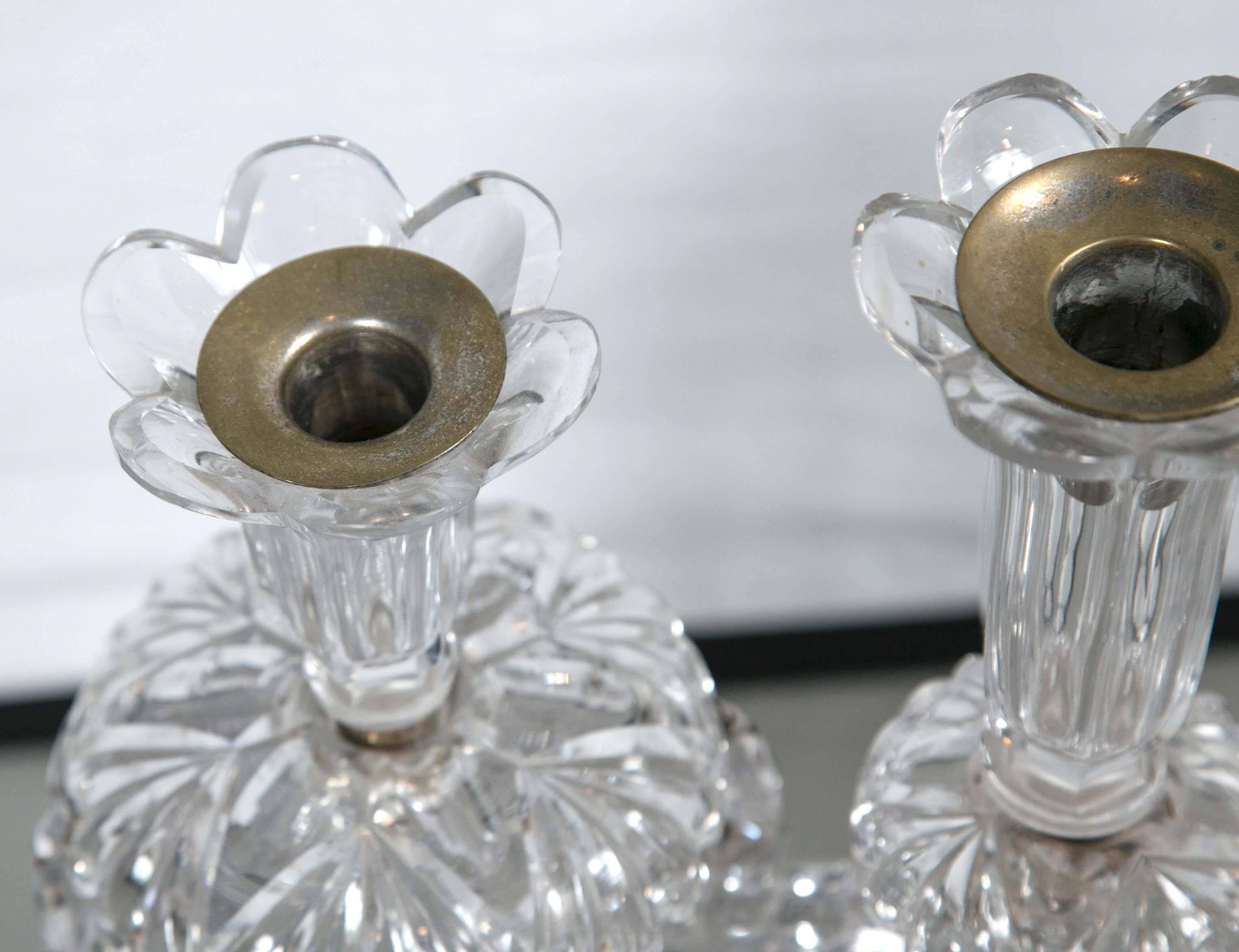 Turn of the Century Crystal Candleholders In Good Condition For Sale In Stamford, CT