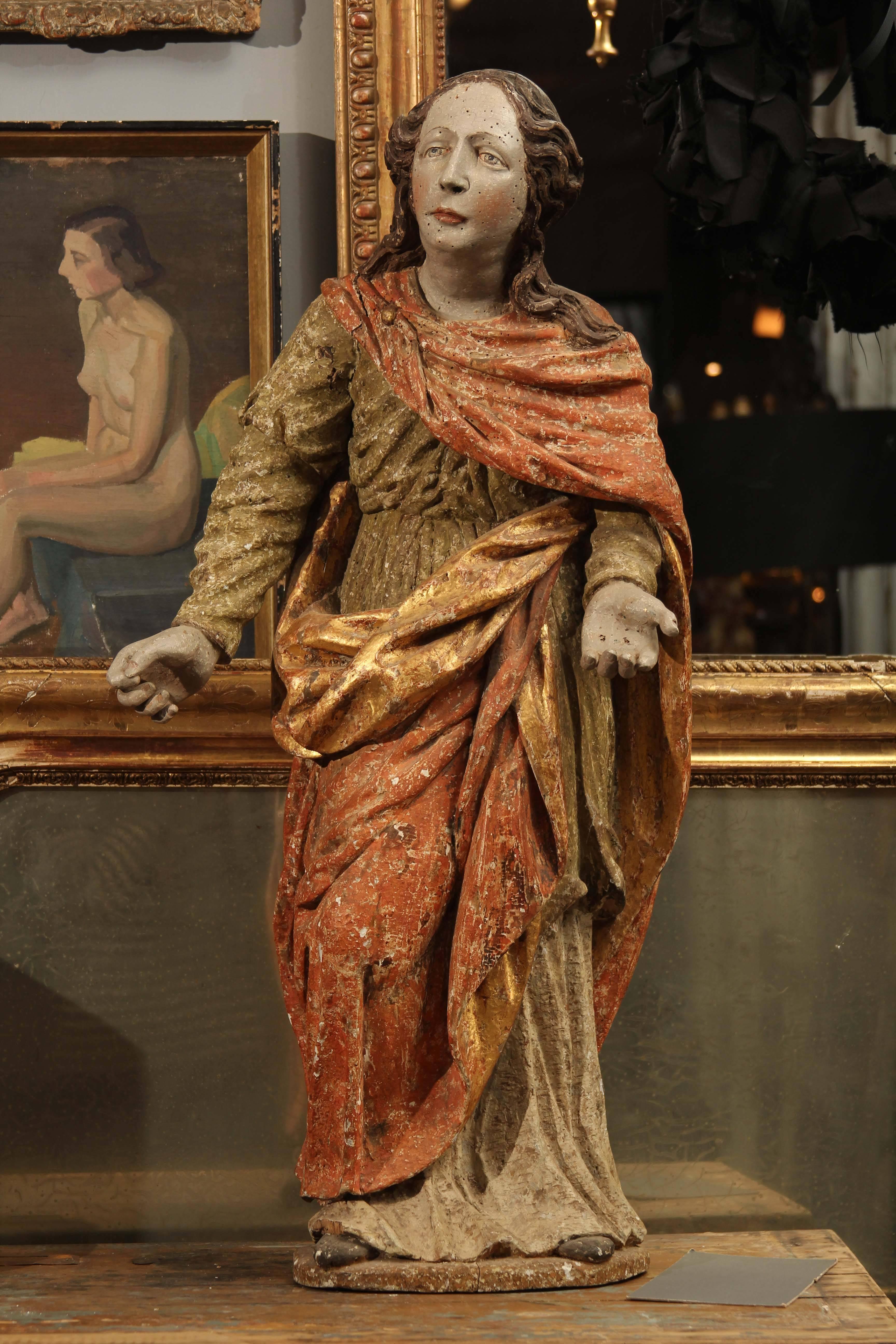 Wunderschön geschnitzter Holzheiliger, spätes 18. Jahrhundert, Italien.