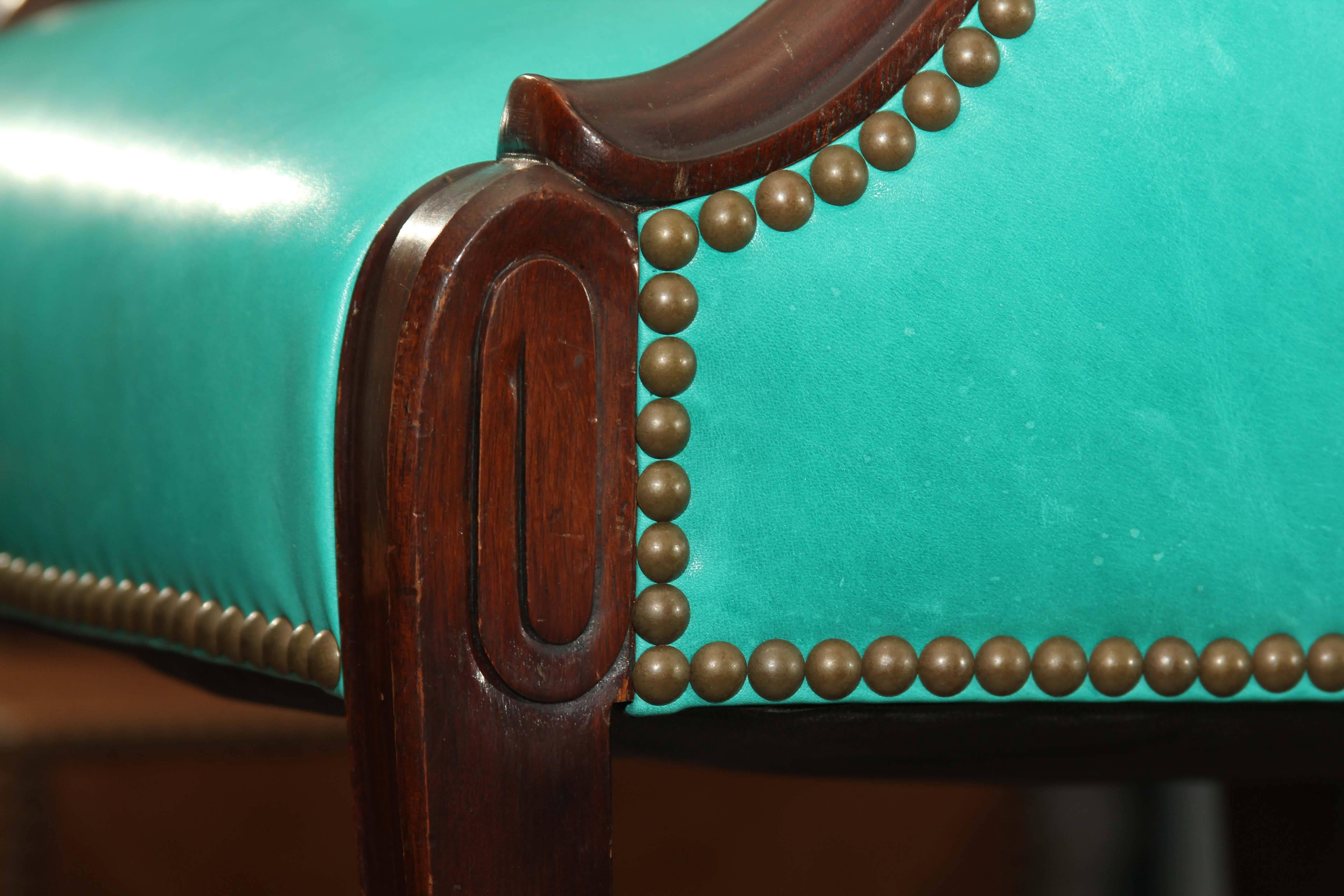 Antique Chair in Peacock Leather 1