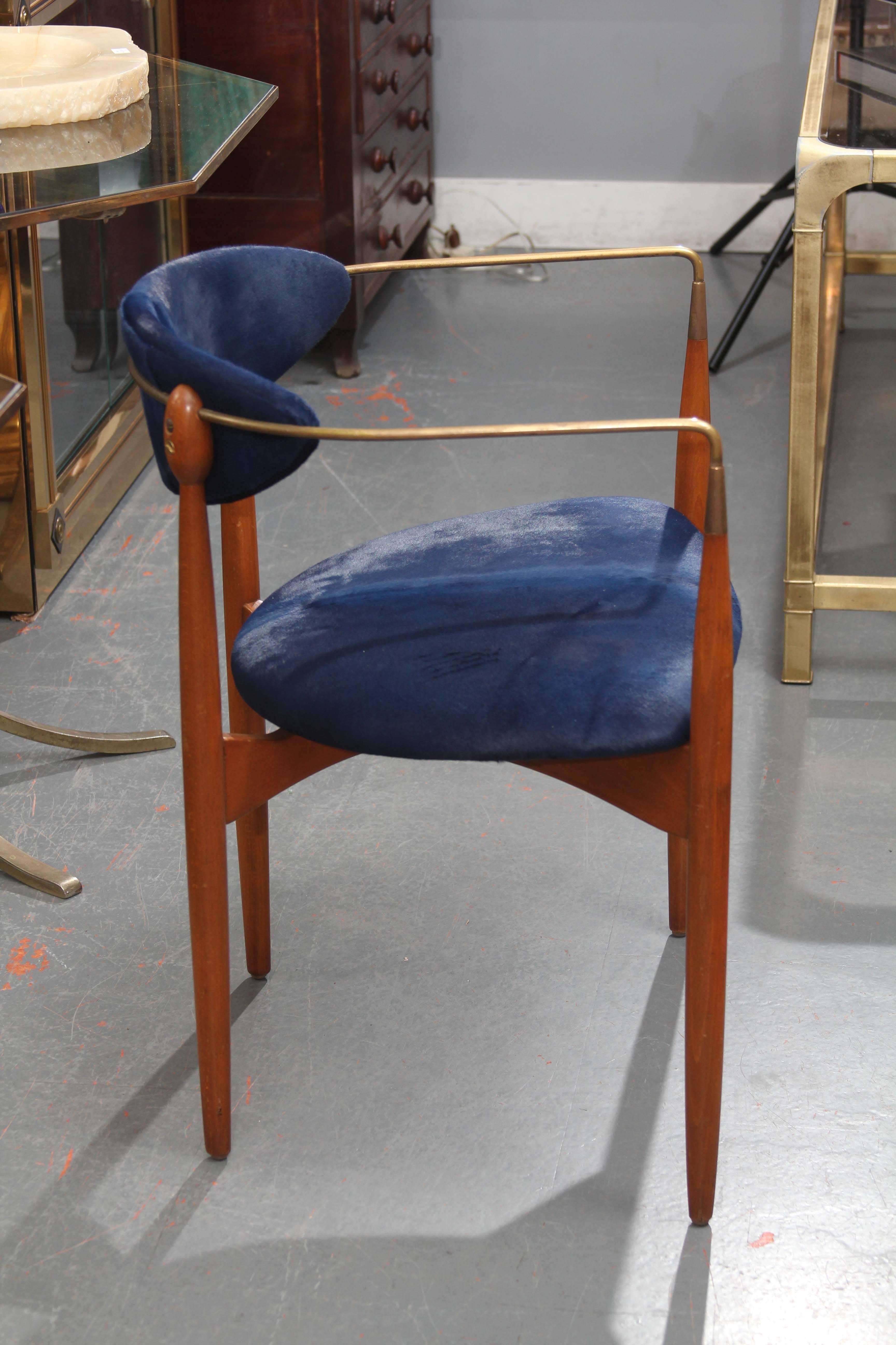 Mid-Century Blue Hide Chair In Good Condition In Seattle, WA