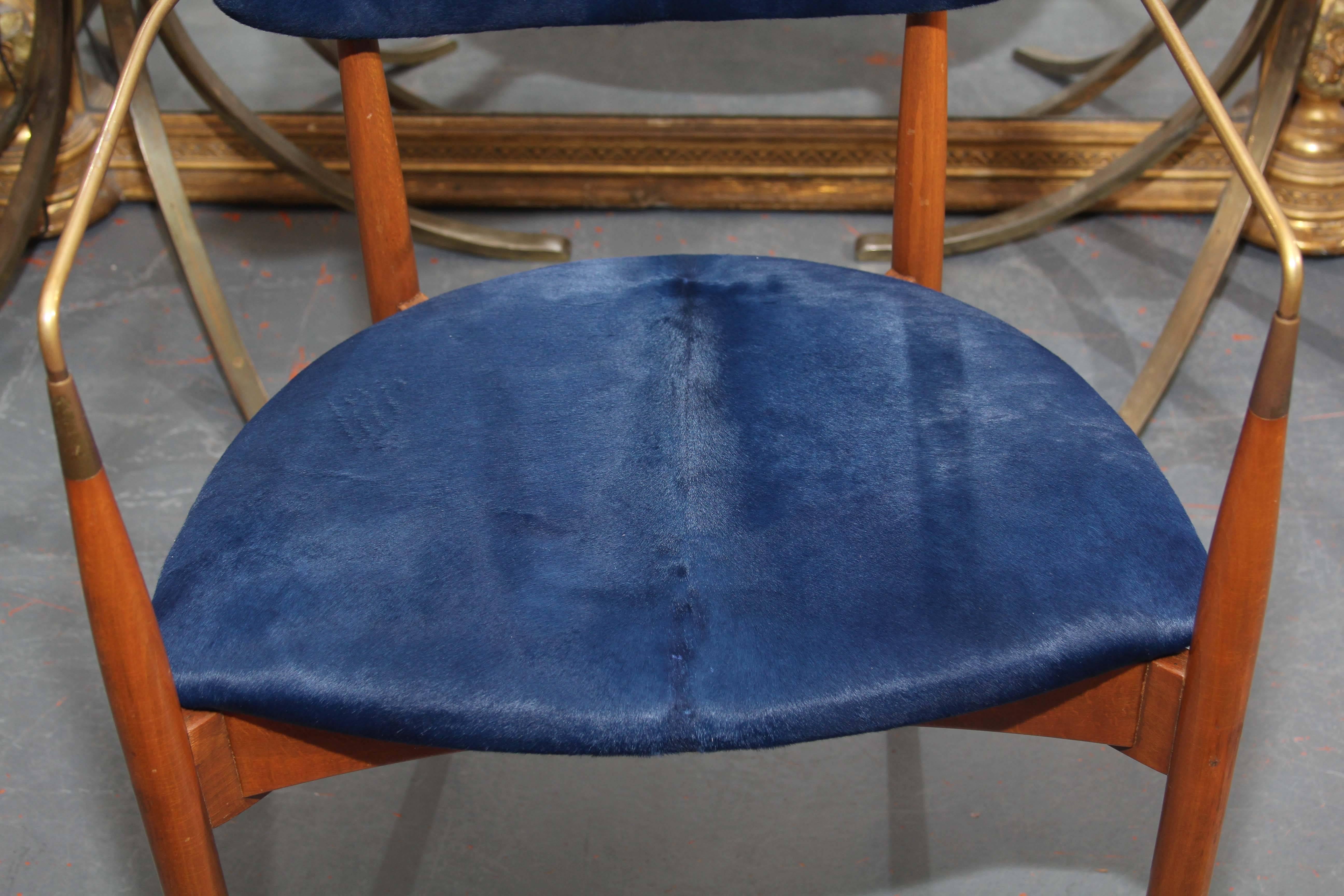 Mid-Century Blue Hide Chair 4