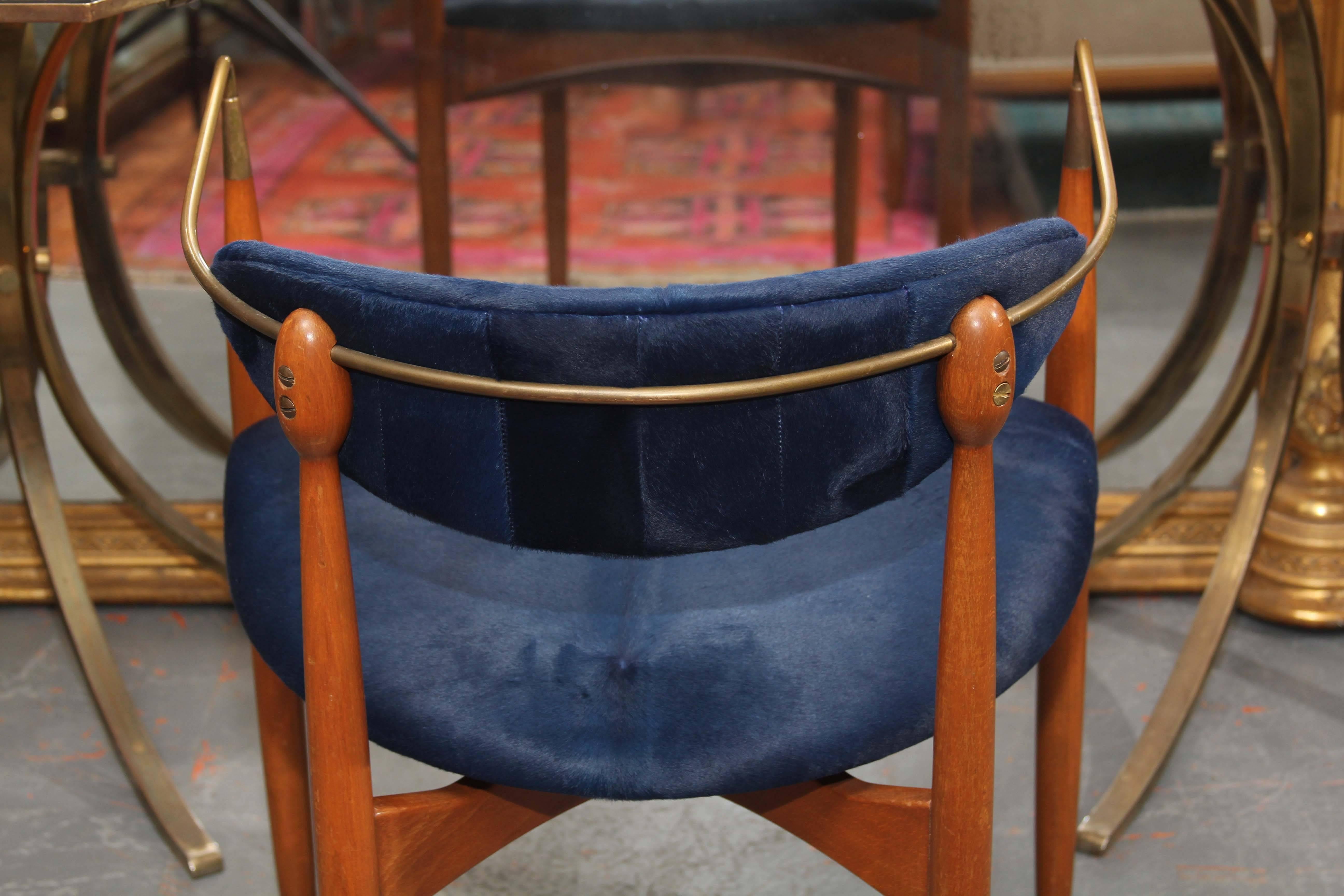 Mid-Century Blue Hide Chair 5