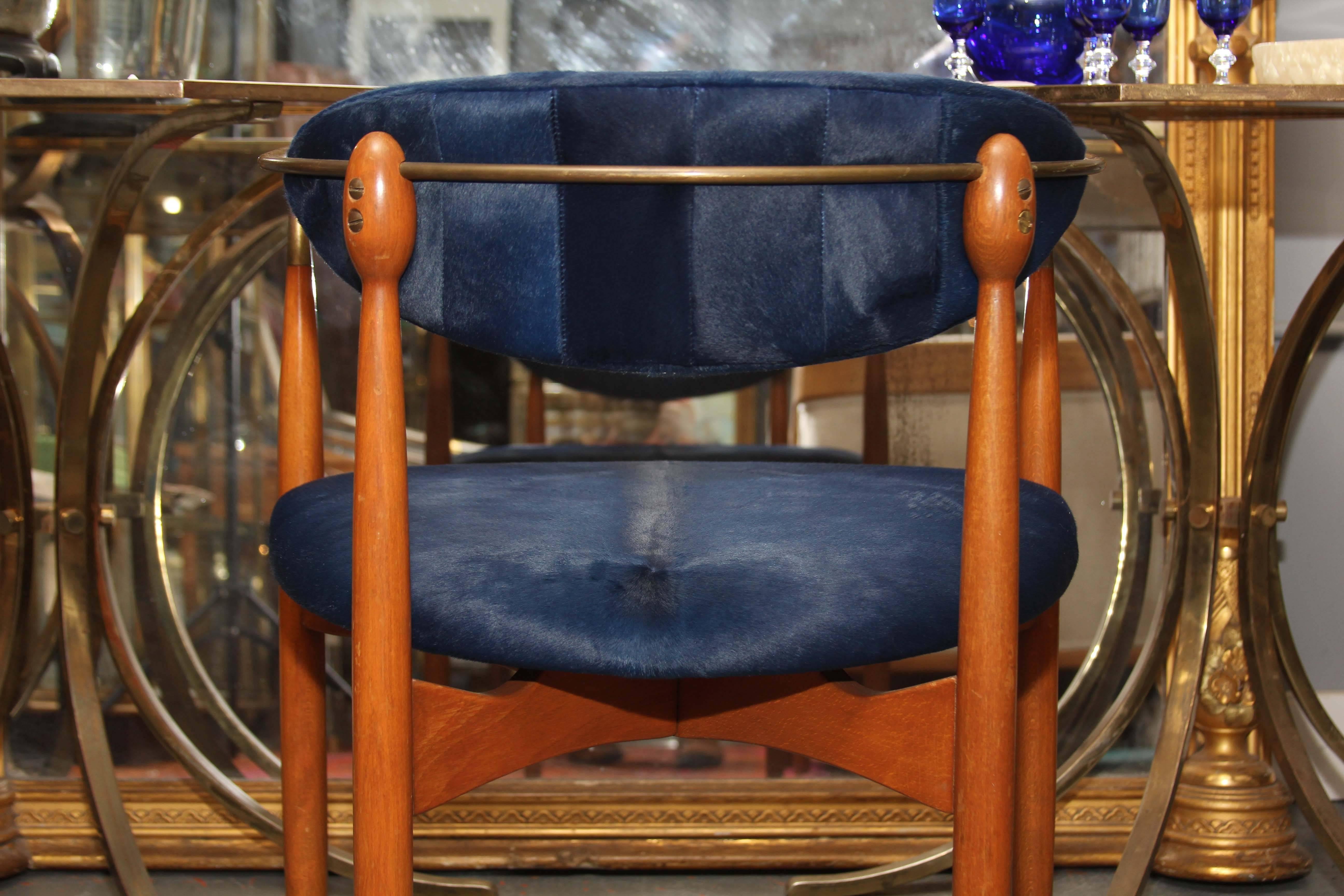 Mid-Century Blue Hide Chair 6