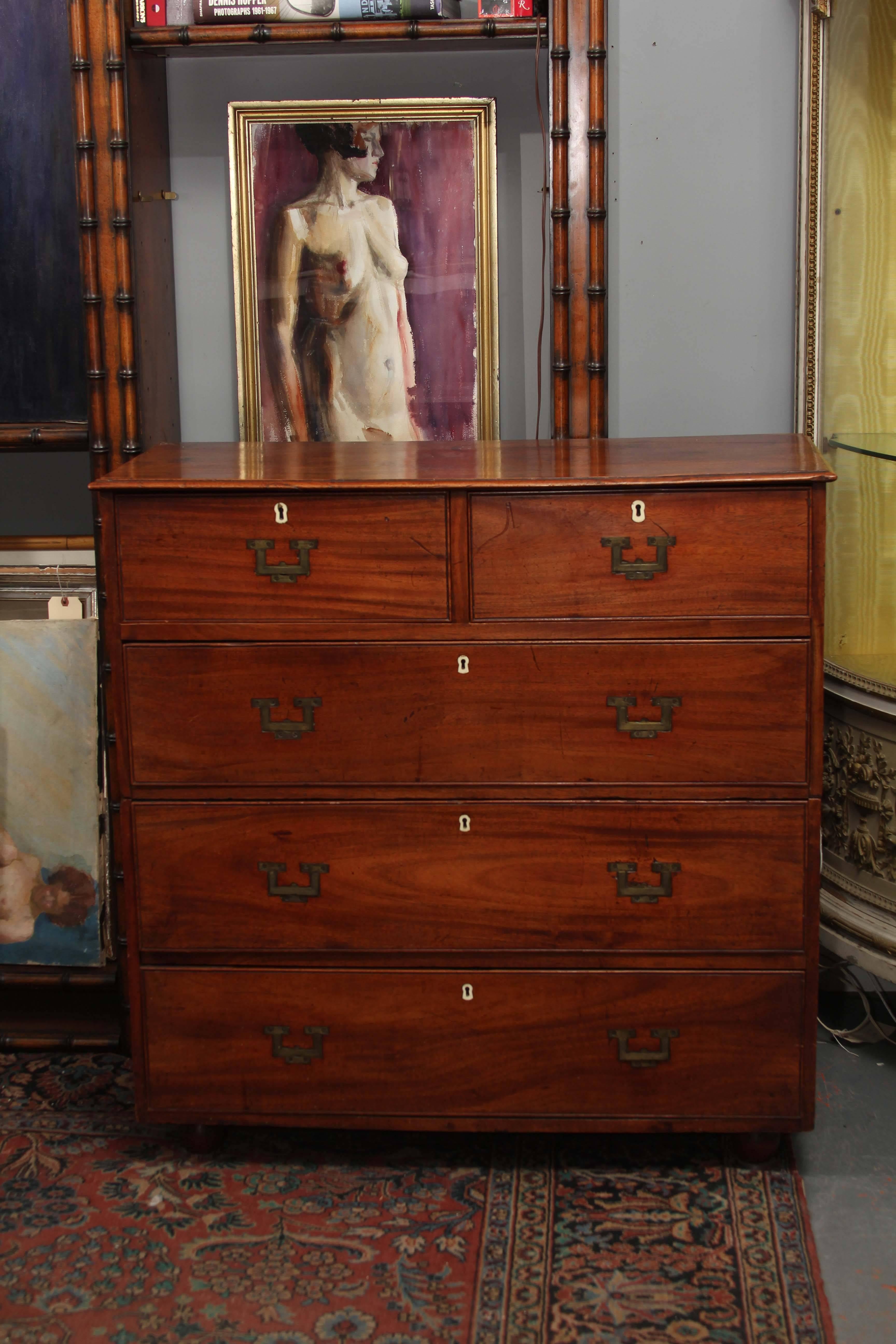 Handsome 19th century Campaign chest with five drawers.