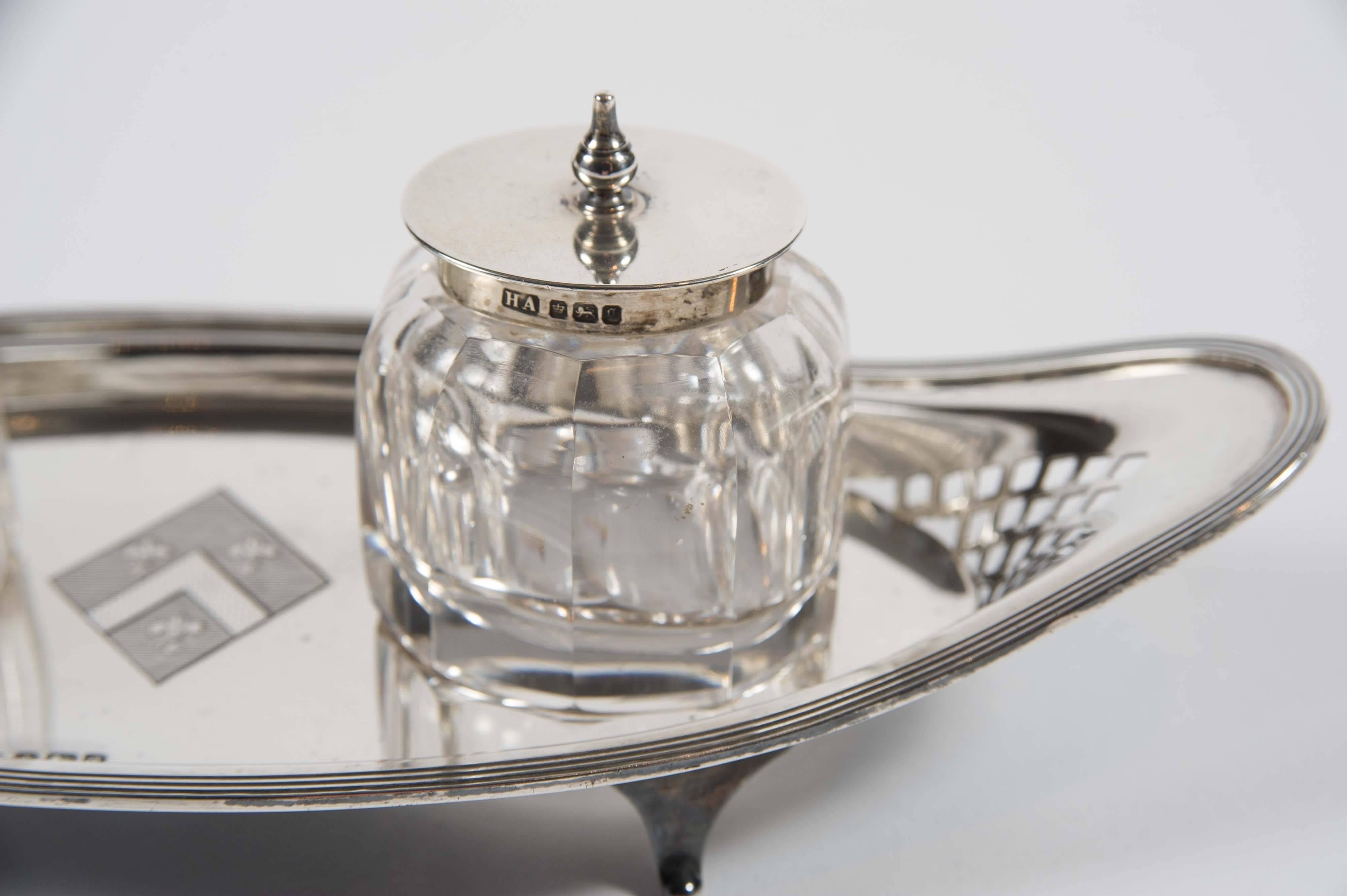 Georgian Early 20th Century Silver Inkstand, Sheffield, 1908 by Harry Atkin