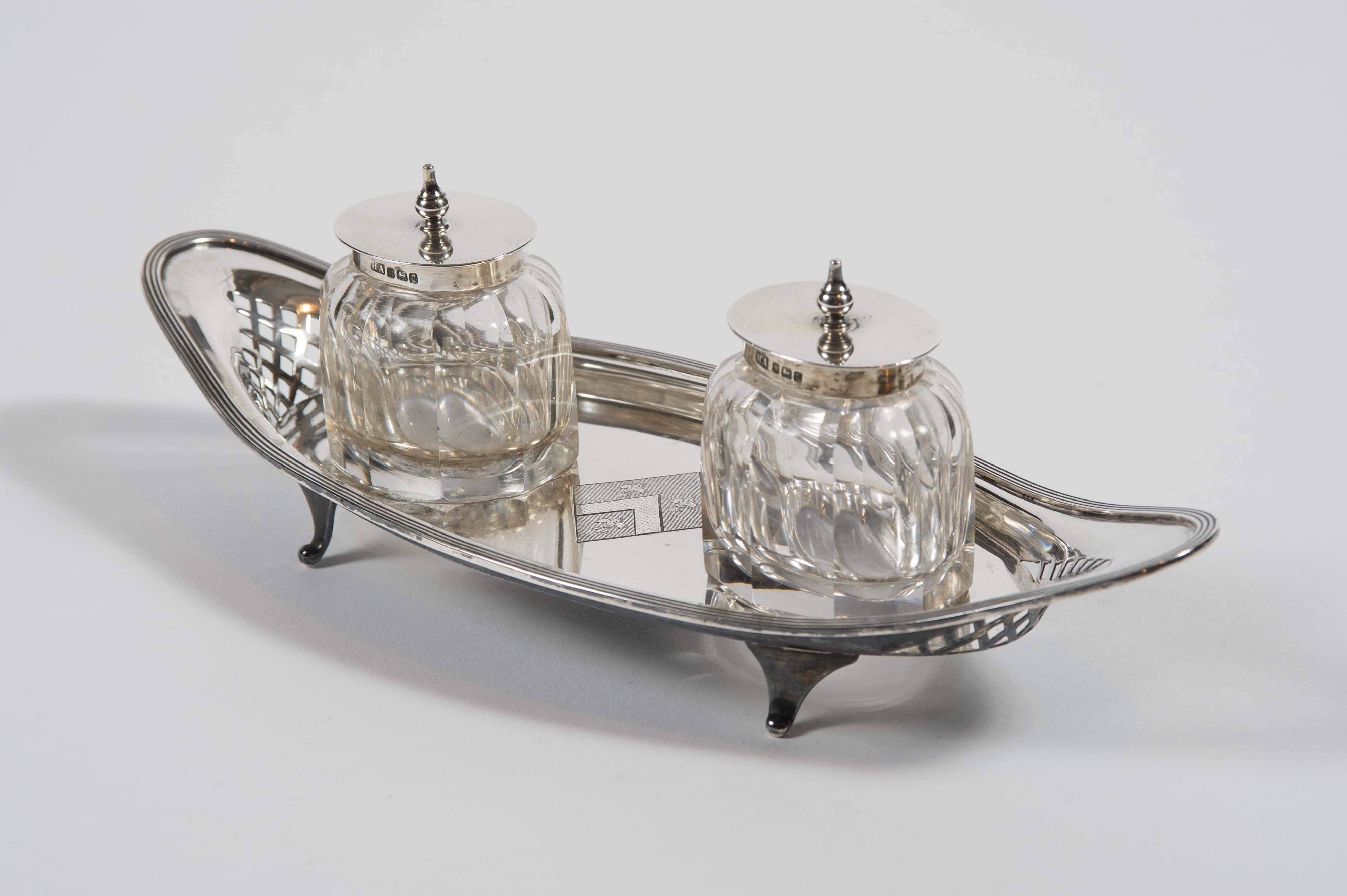 Early 20th Century Silver Inkstand, Sheffield, 1908 by Harry Atkin 3