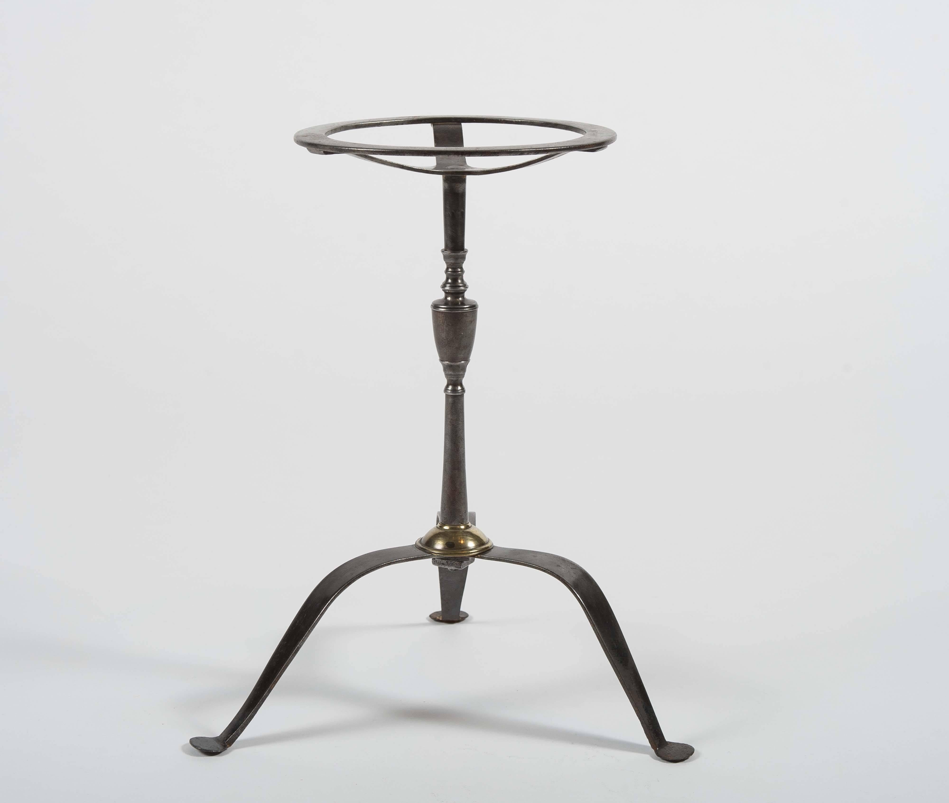 English George III Period Steel Trivet with Turned “Vase” Stem and Pierced Circular Top For Sale