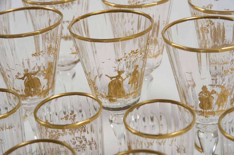 Early 20th Century Set Of Italian Drinking Glasses With Gilt Early 20th Century Set Of Italian Drinking Glasses With Gilt Decoration In Excellent Condition For