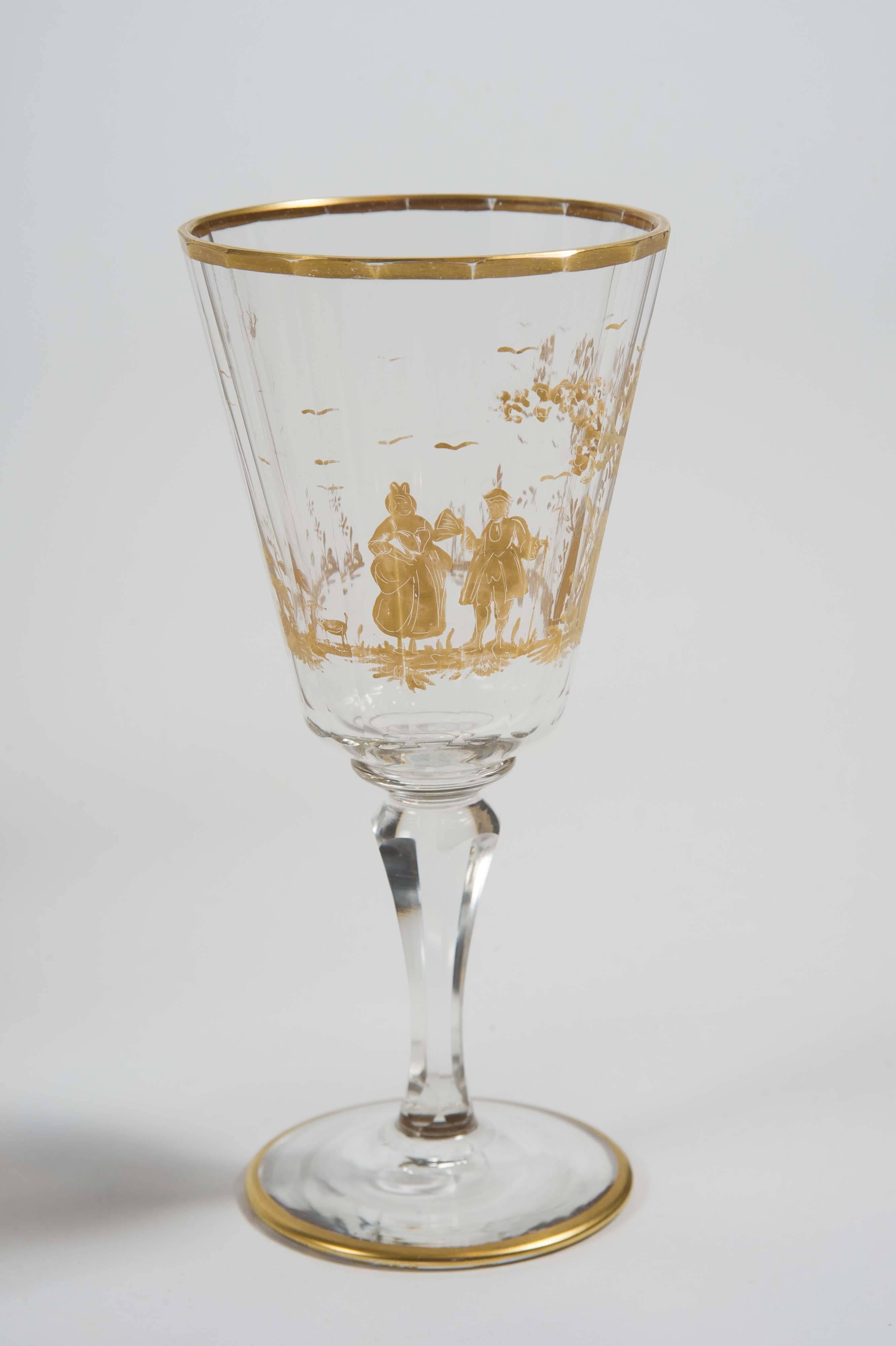 Gold Early 20th Century Set of Italian Drinking Glasses with Gilt Decoration For Sale