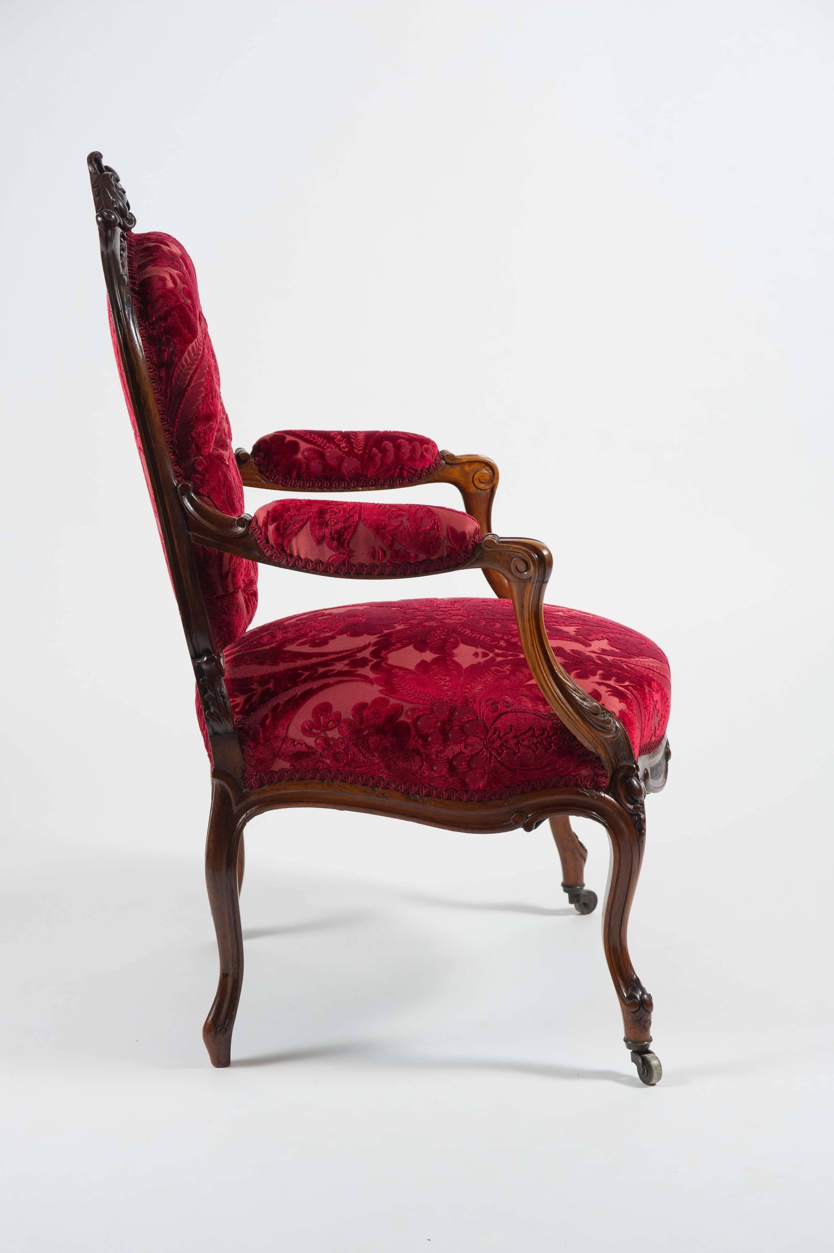 Louis XV Mid-19th Century Carved Rosewood Open Armchair in the French Style
