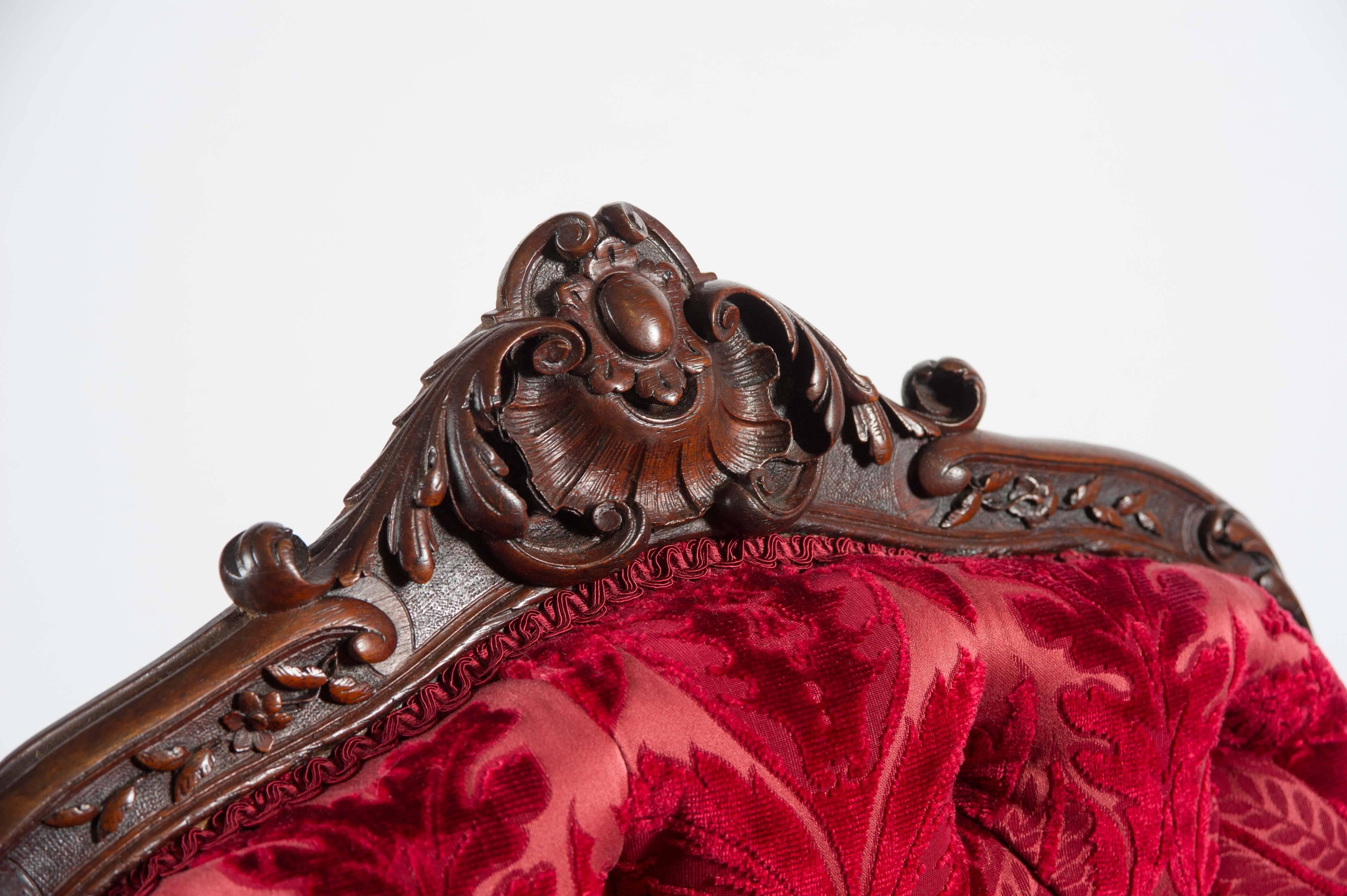 Mid-19th Century Carved Rosewood Open Armchair in the French Style In Excellent Condition In London, GB