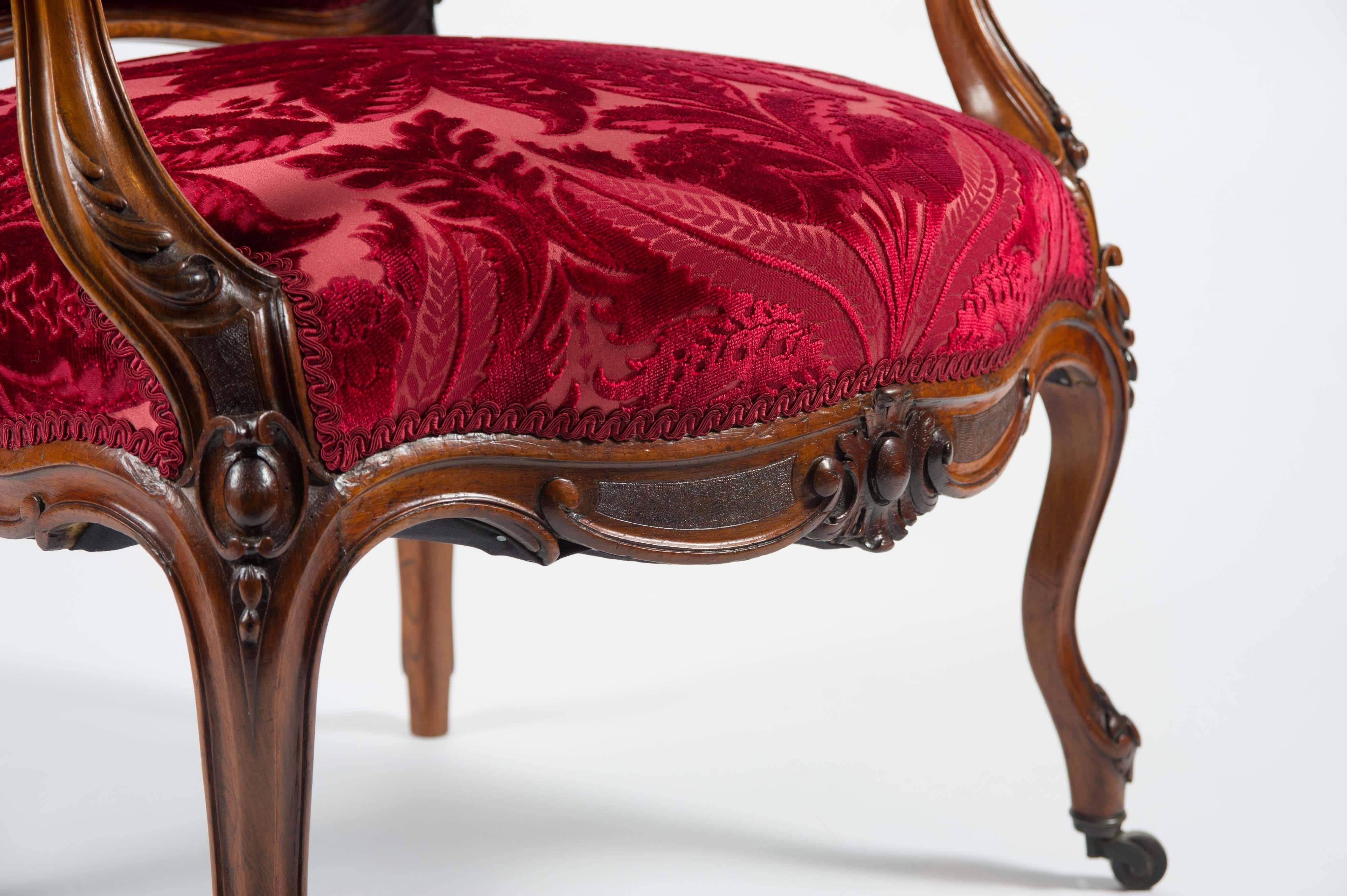 Mid-19th Century Carved Rosewood Open Armchair in the French Style 1