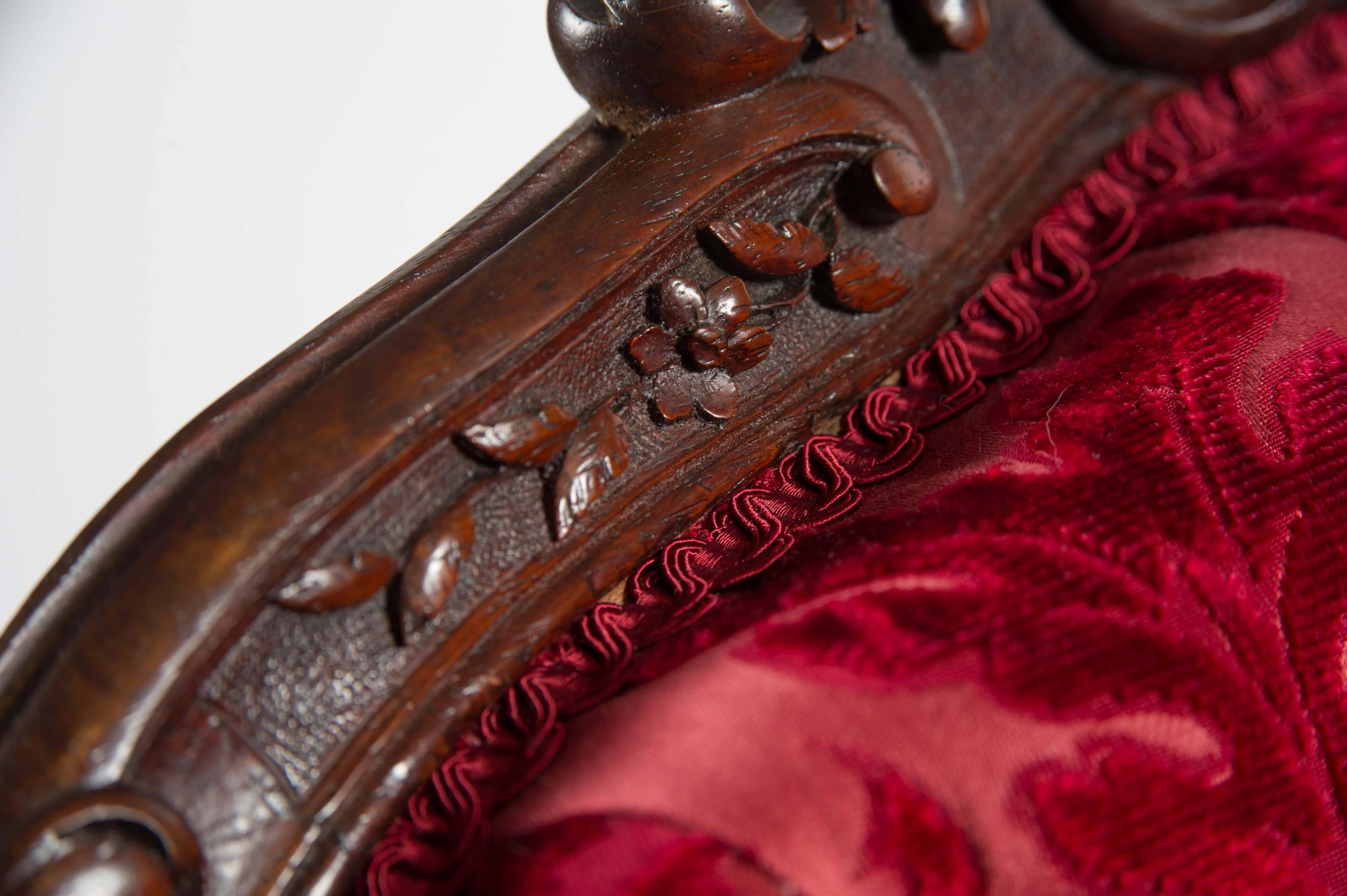 Mid-19th Century Carved Rosewood Open Armchair in the French Style 4