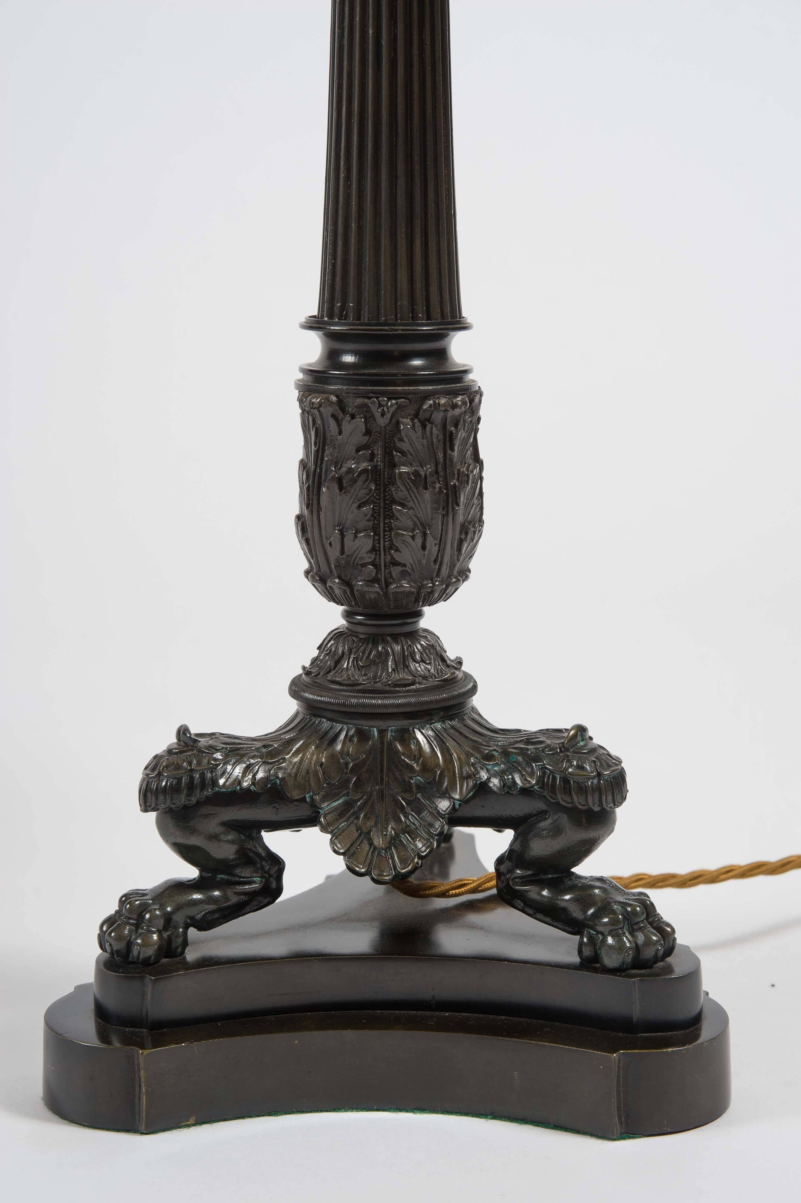 French Pair of 20th Century Bronze Table Lamps in the Empire Style