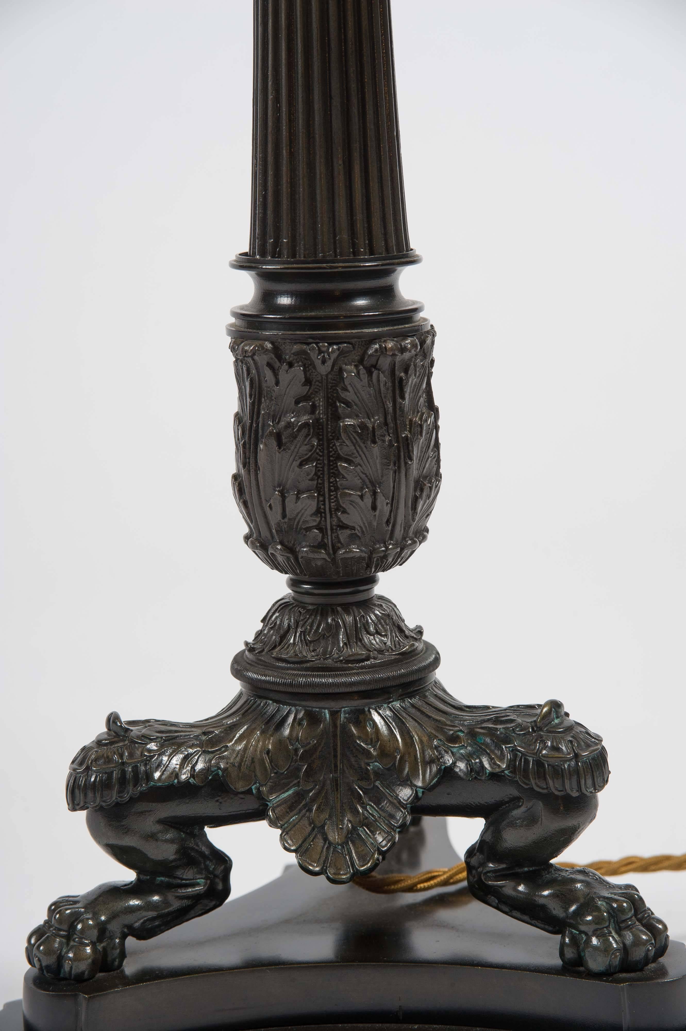 Cast Pair of 20th Century Bronze Table Lamps in the Empire Style
