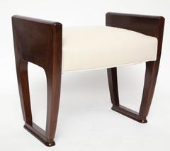 Pair of Italian Art Deco Oak Benches with Raised Sides and Upholstered Seats