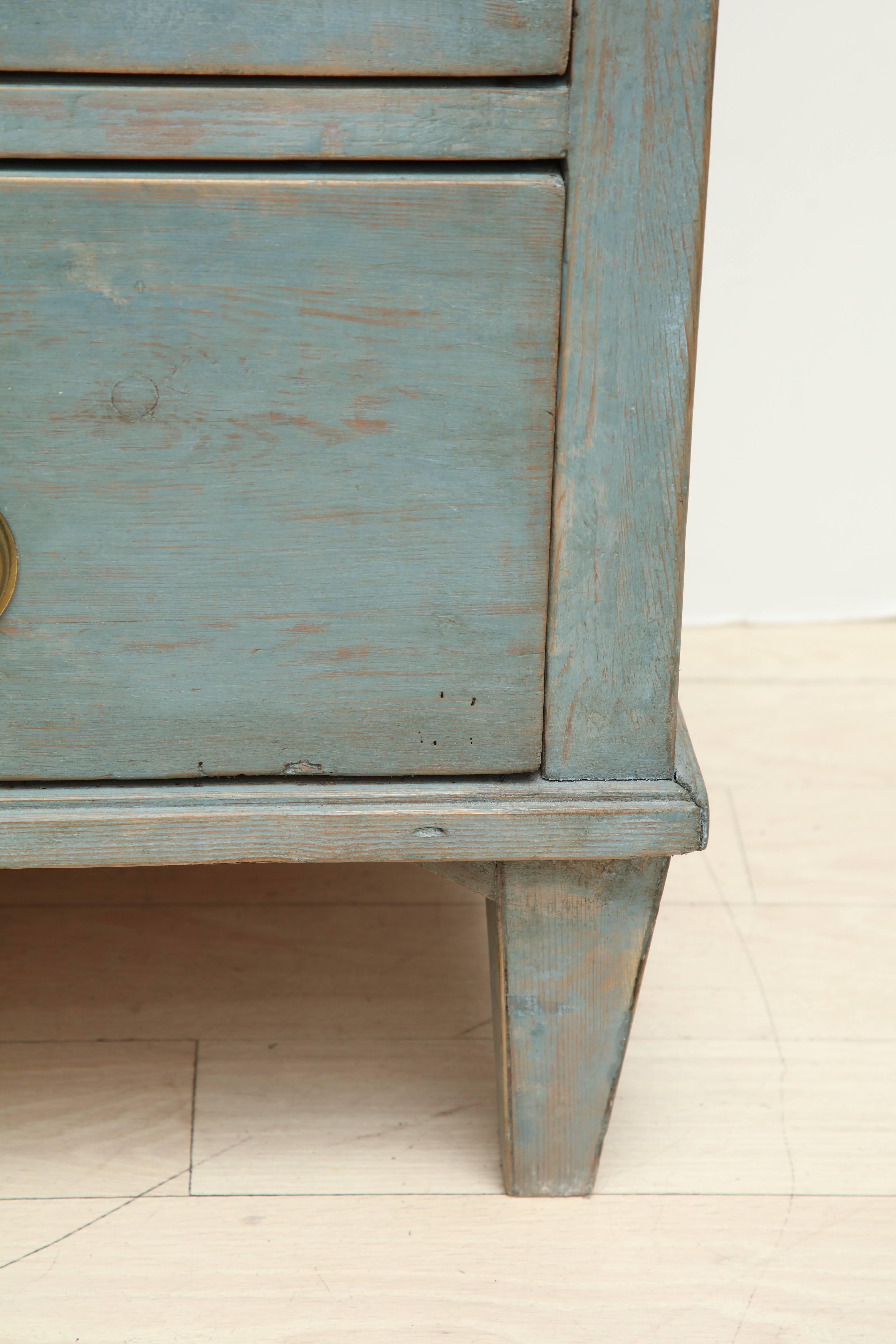 Brass 19th Century Painted Blue Swedish Commode