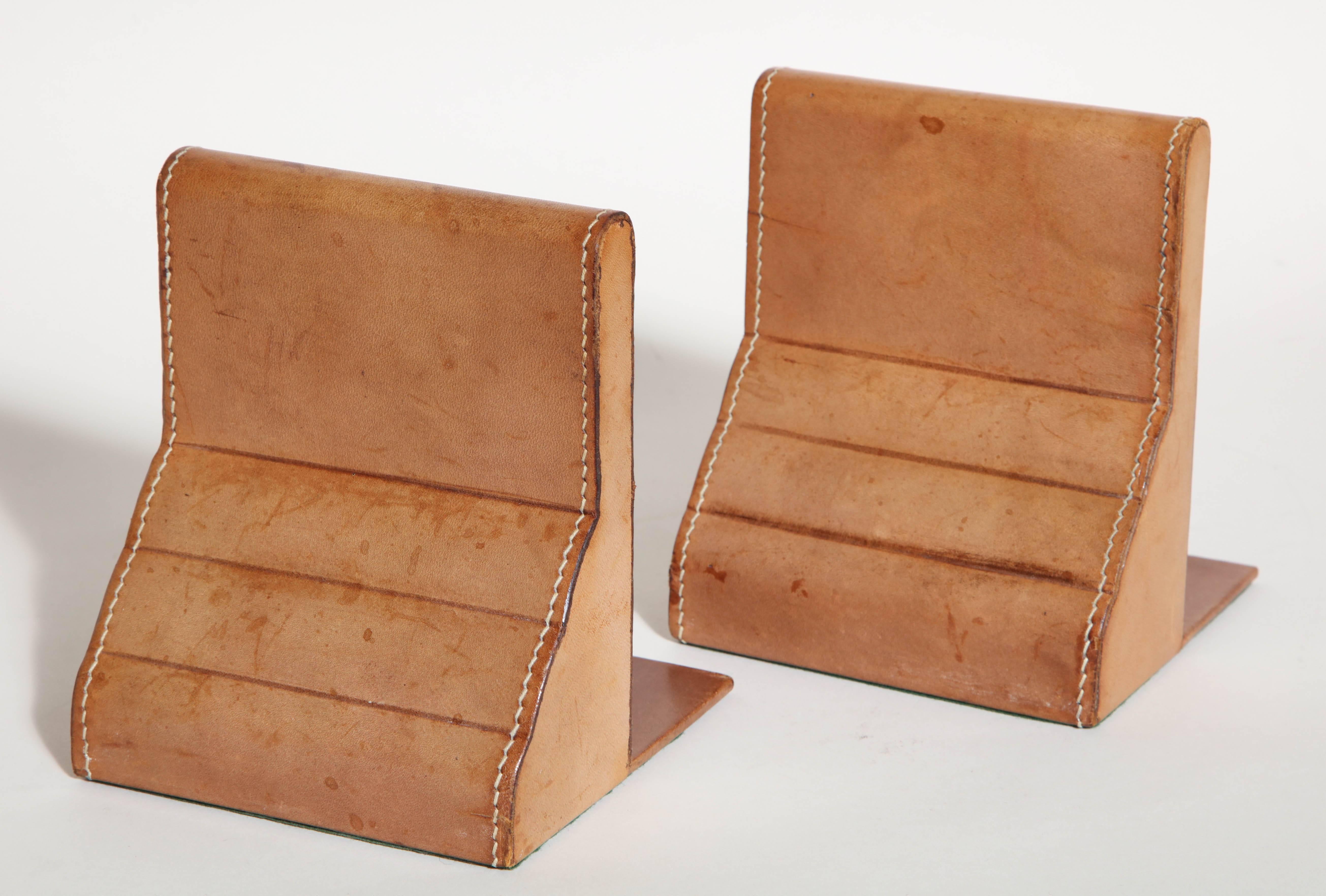20th Century English Art Deco Hand-Sewn Leather Bookends