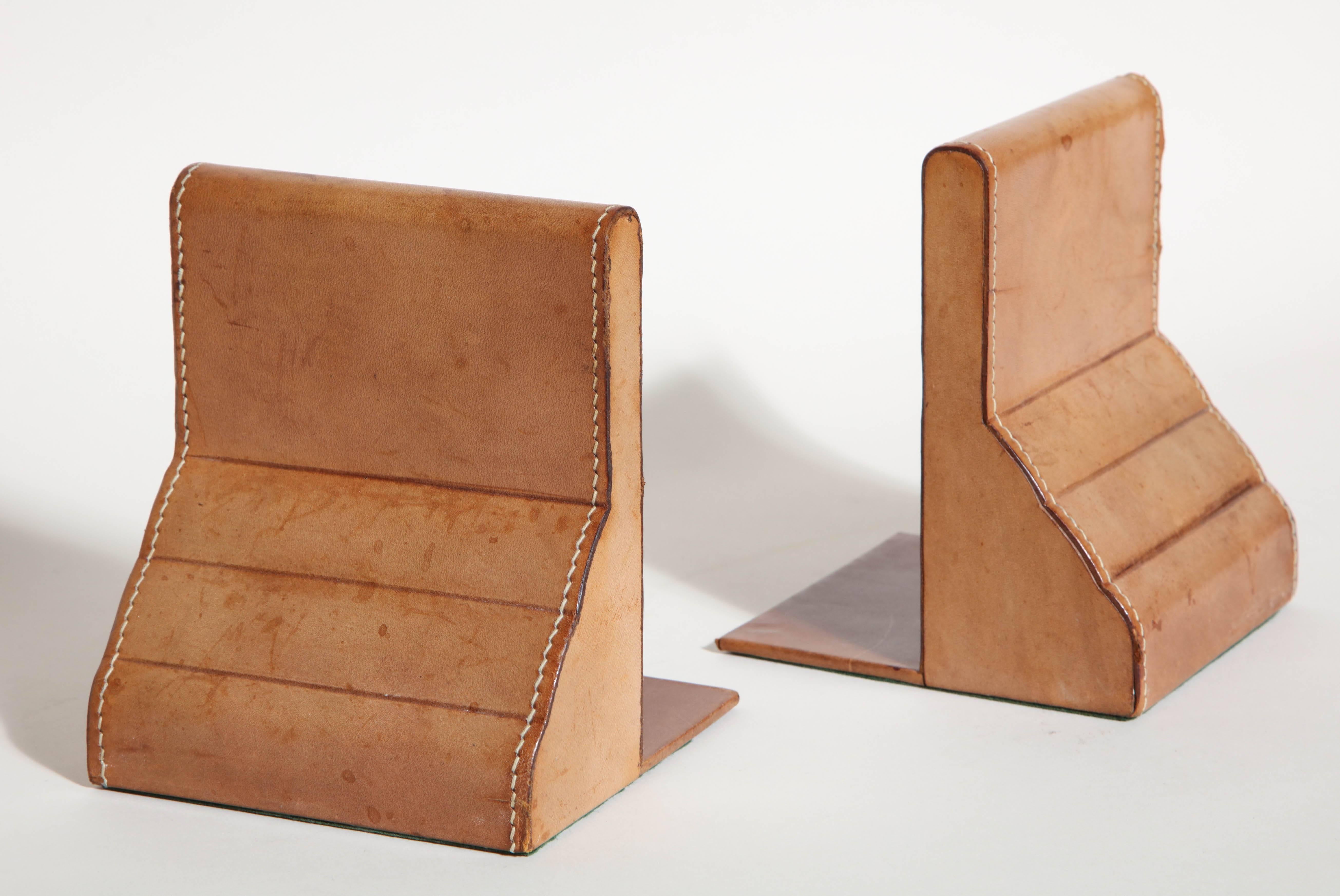 English Art Deco Hand-Sewn Leather Bookends 3