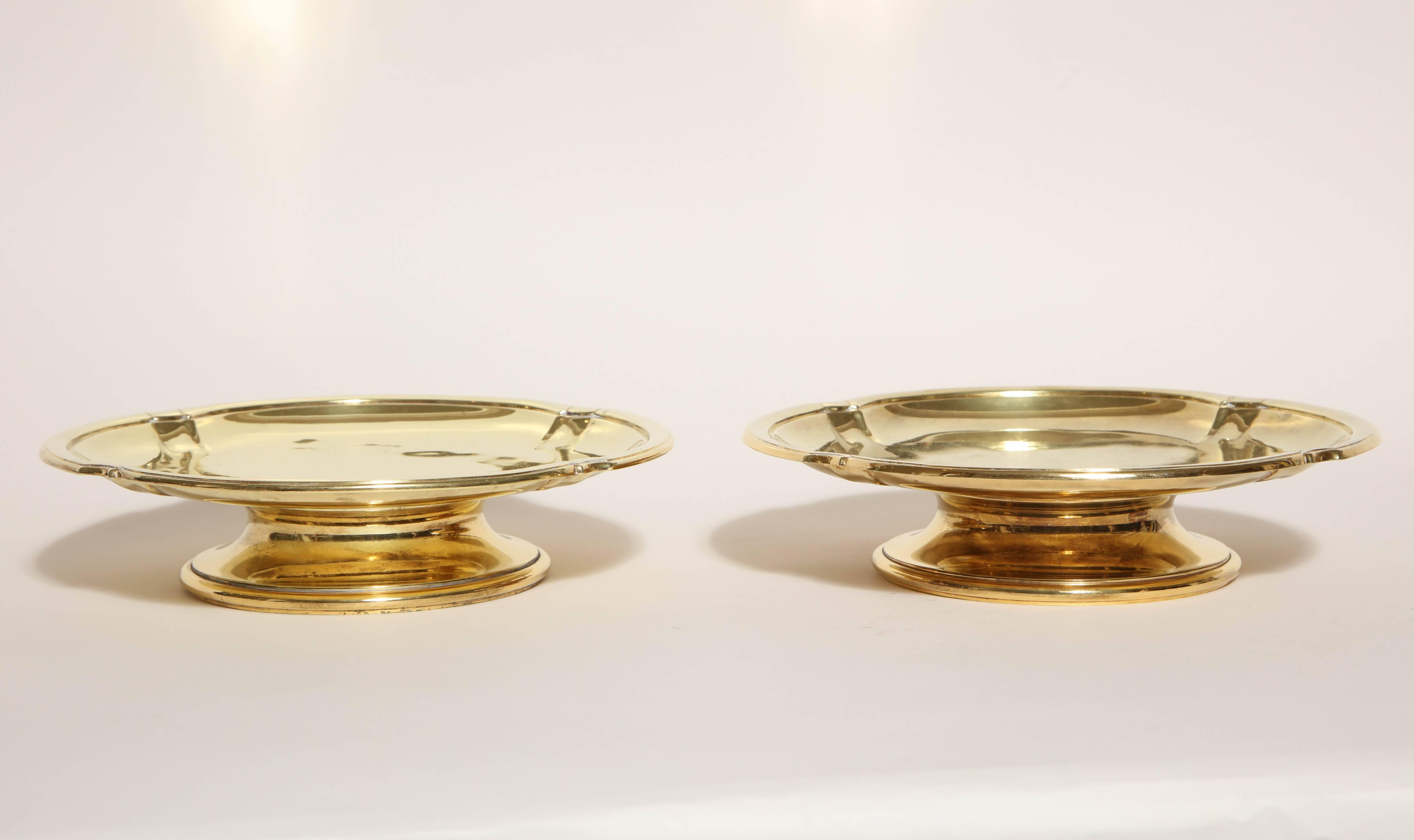 20th Century Gustave Keller Freres French Art Deco Pair of Vermeil Footed Tazzas/Centrepieces For Sale